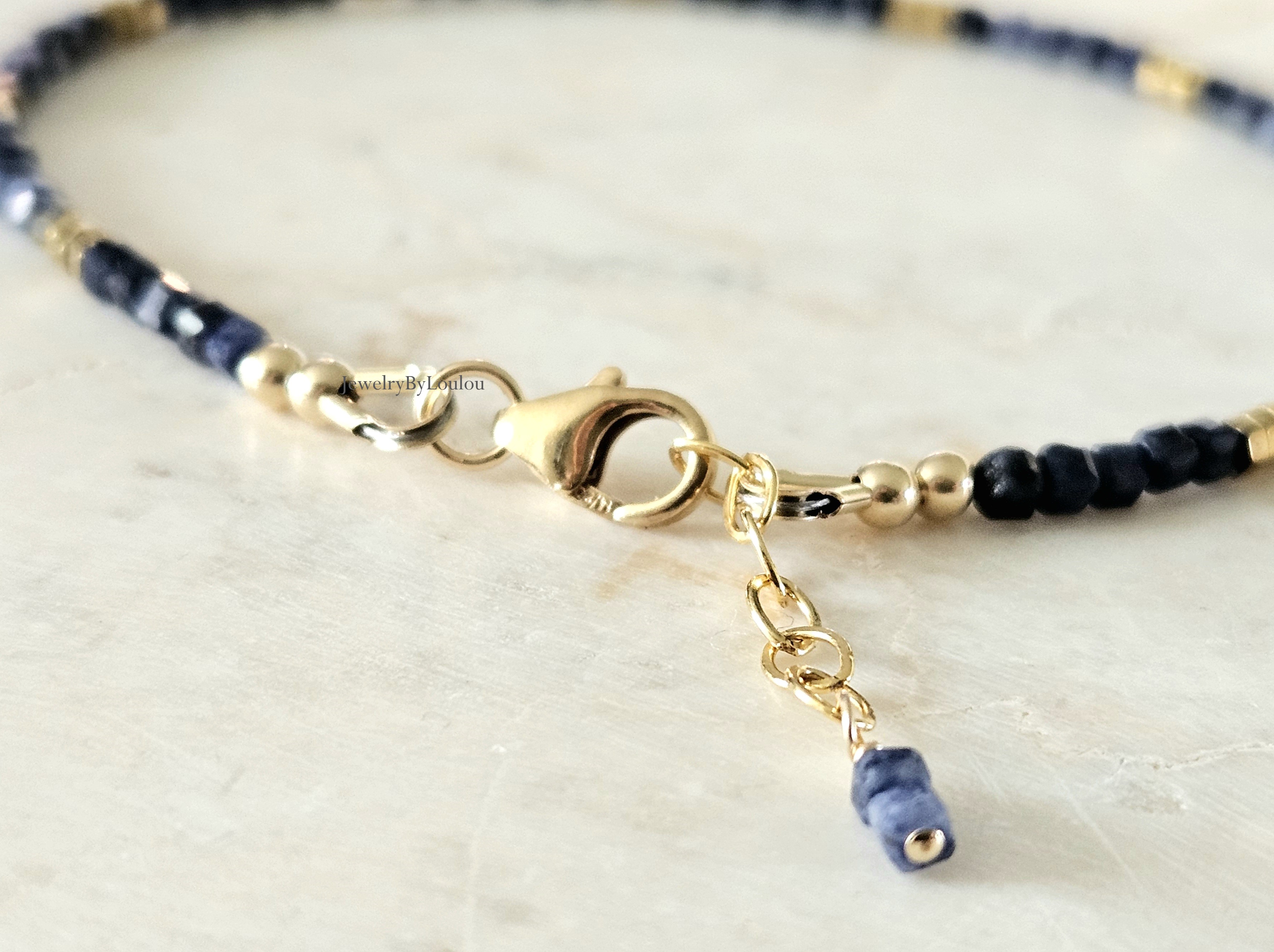 Blauwe saffier kralen armband, leverbaar 14k goldfilled - 925 sterling zilver