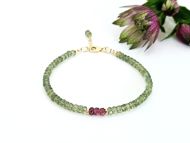 Groene Apatiet & Rhodoliet Granaat edelstenen kralen armband, leverbaar 14k goldfilled - 925 sterling zilver