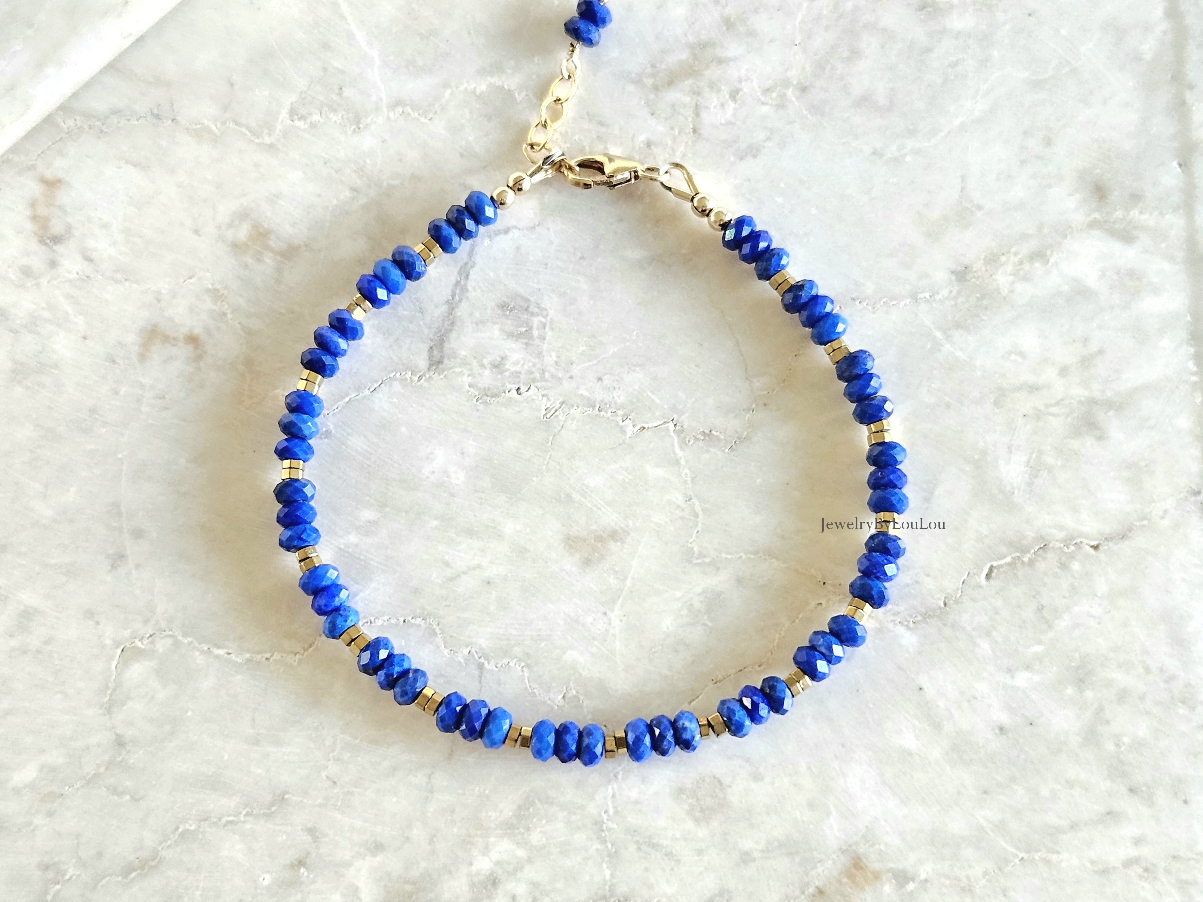 AAA Lapis Lazuli kralen armband, 14k goldfilled - 925 sterling zilver