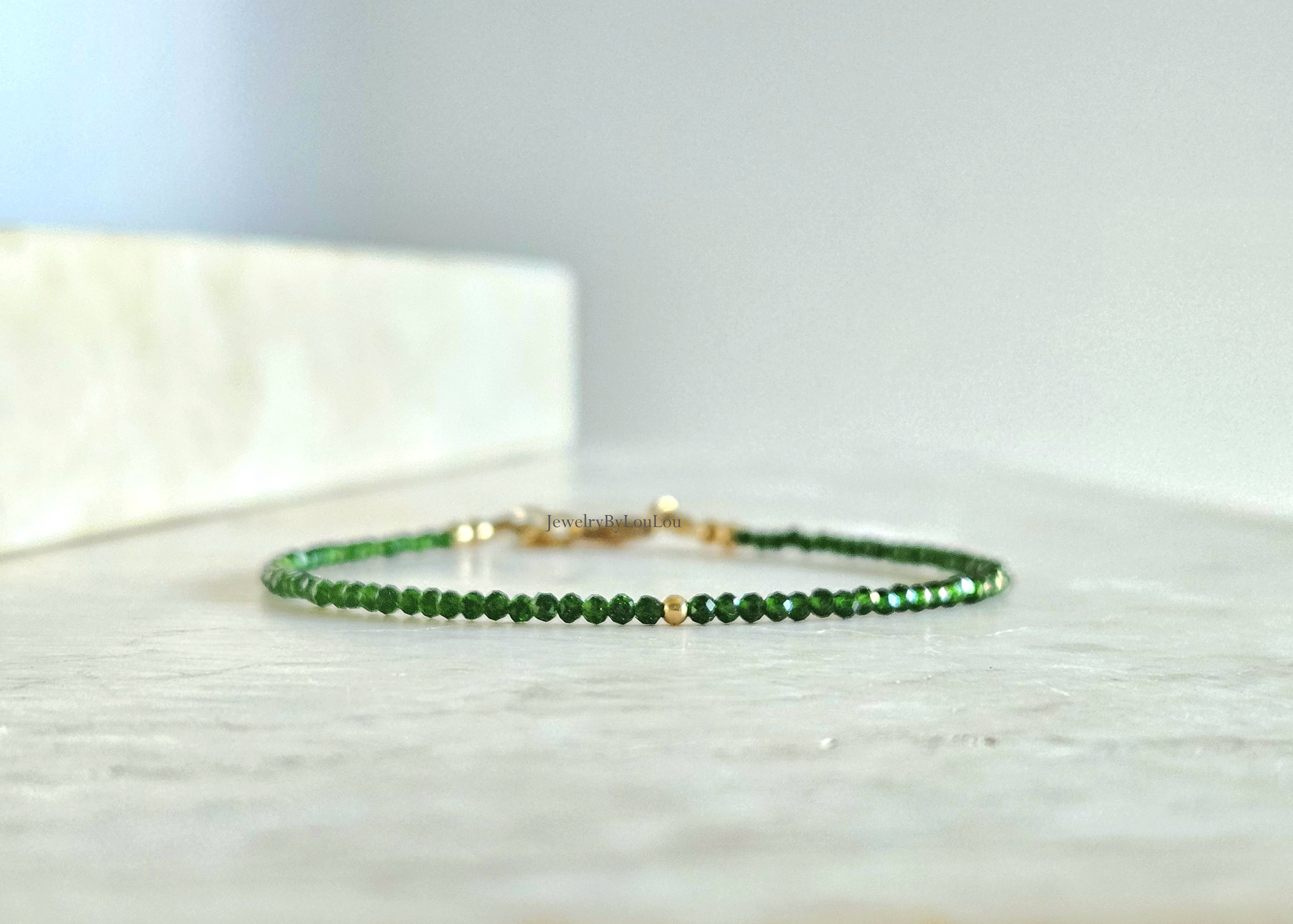 Chroom Diopside 2mm beaded bracelet,  14k goldfilled - 925 sterling silver