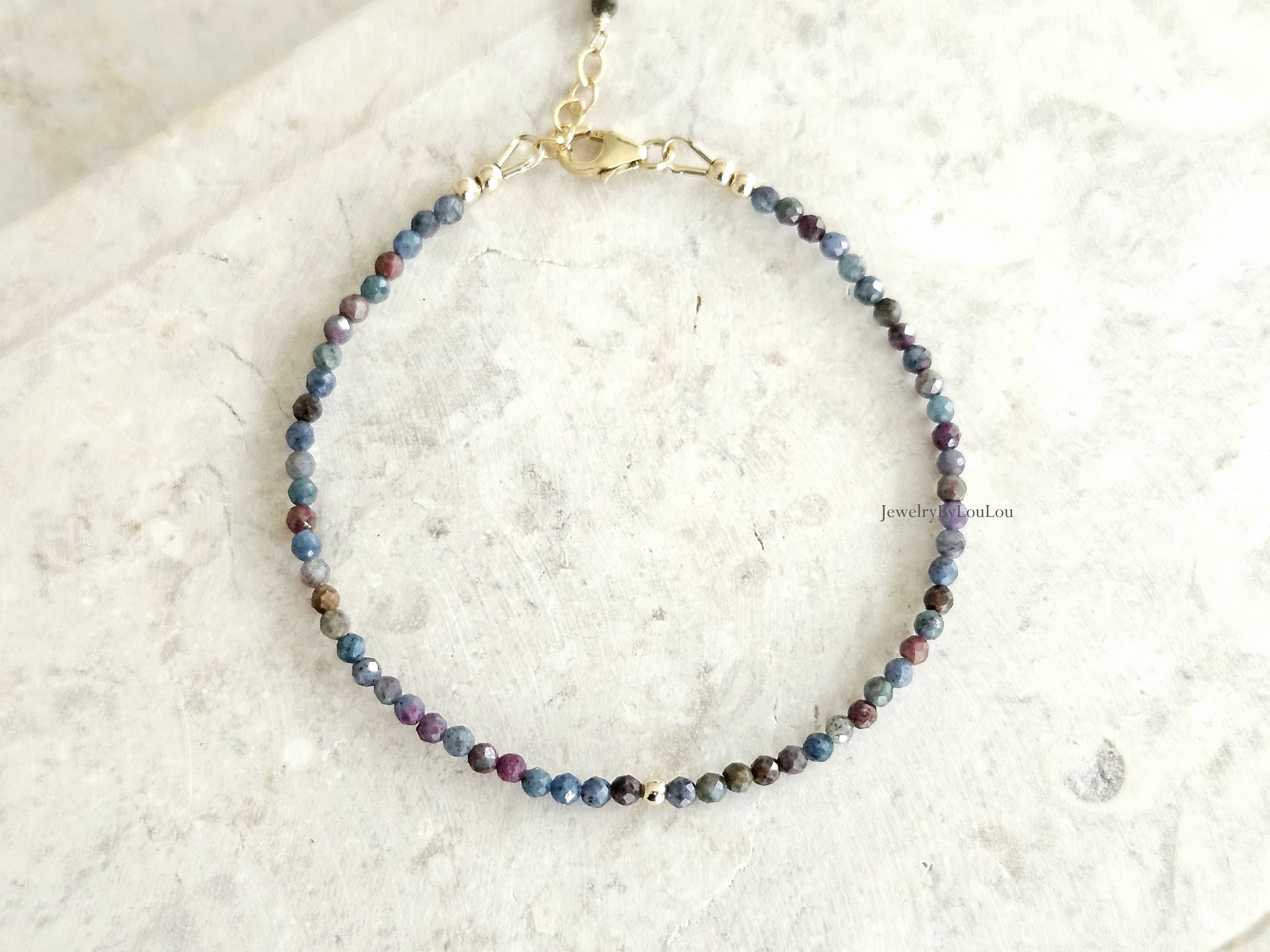 Robijn-Fuchsiet in Kyaniet kralen armband  14k goldfilled - 925 sterling zilver
