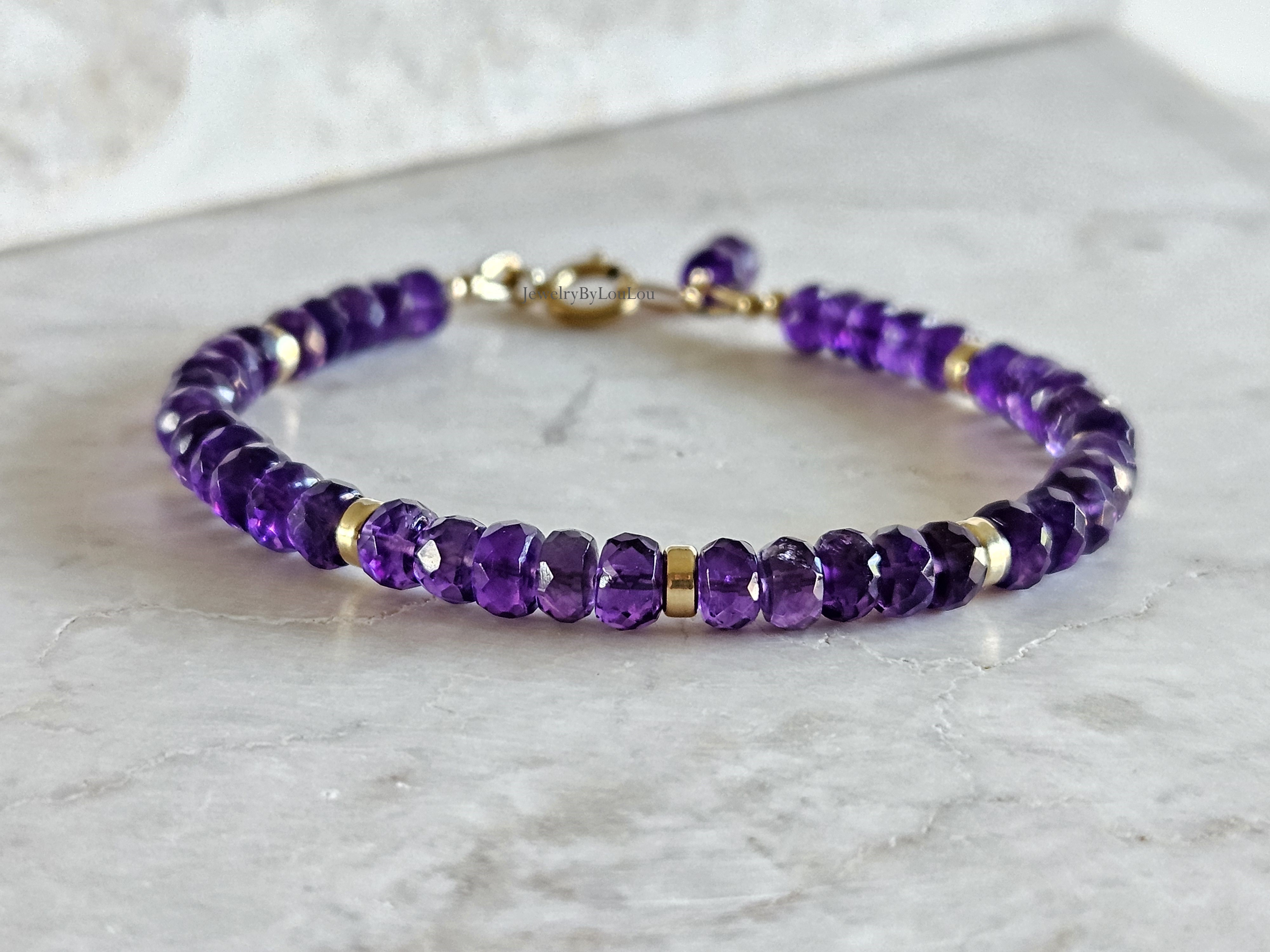 African Amethyst kralen armband     925 sterling silver   -   14k goldfilled