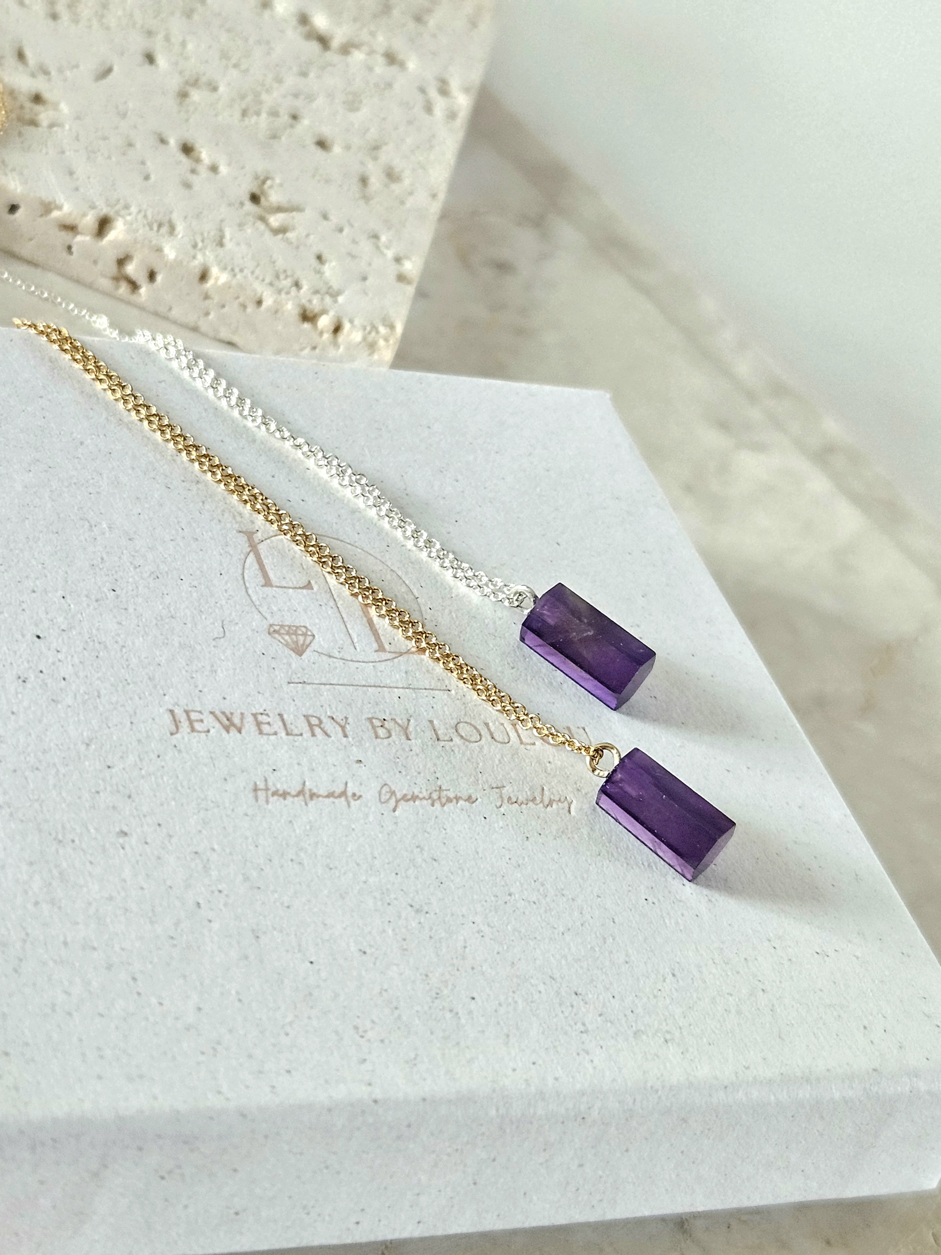 Fijn kettinkje met Amethist hanger - 14k goldfilled - 925 sterling zilver