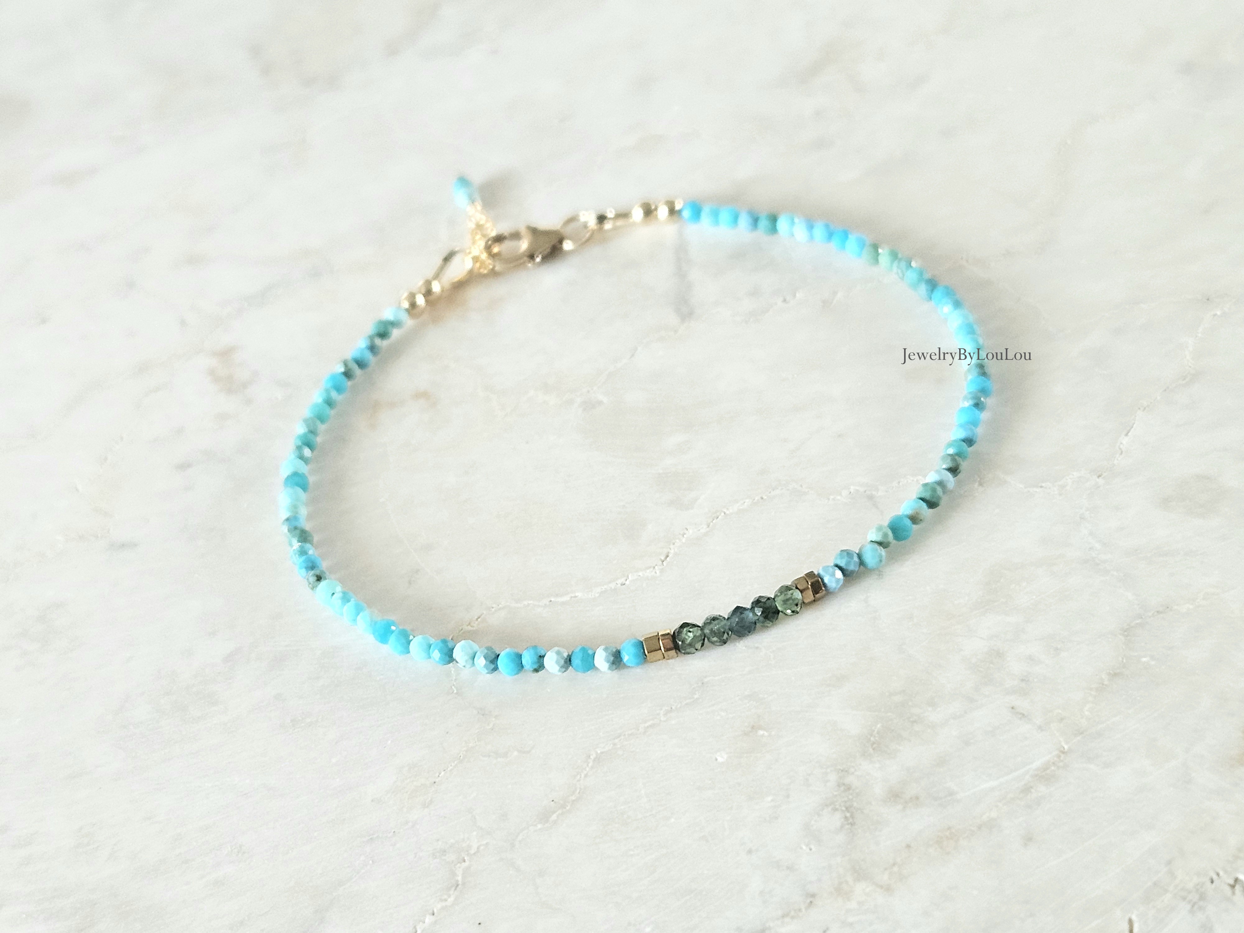 Arizona Turquoise en neon Apatiet edelstenen kralen armband, leverbaar 14k goldfilled - 925 sterling zilver