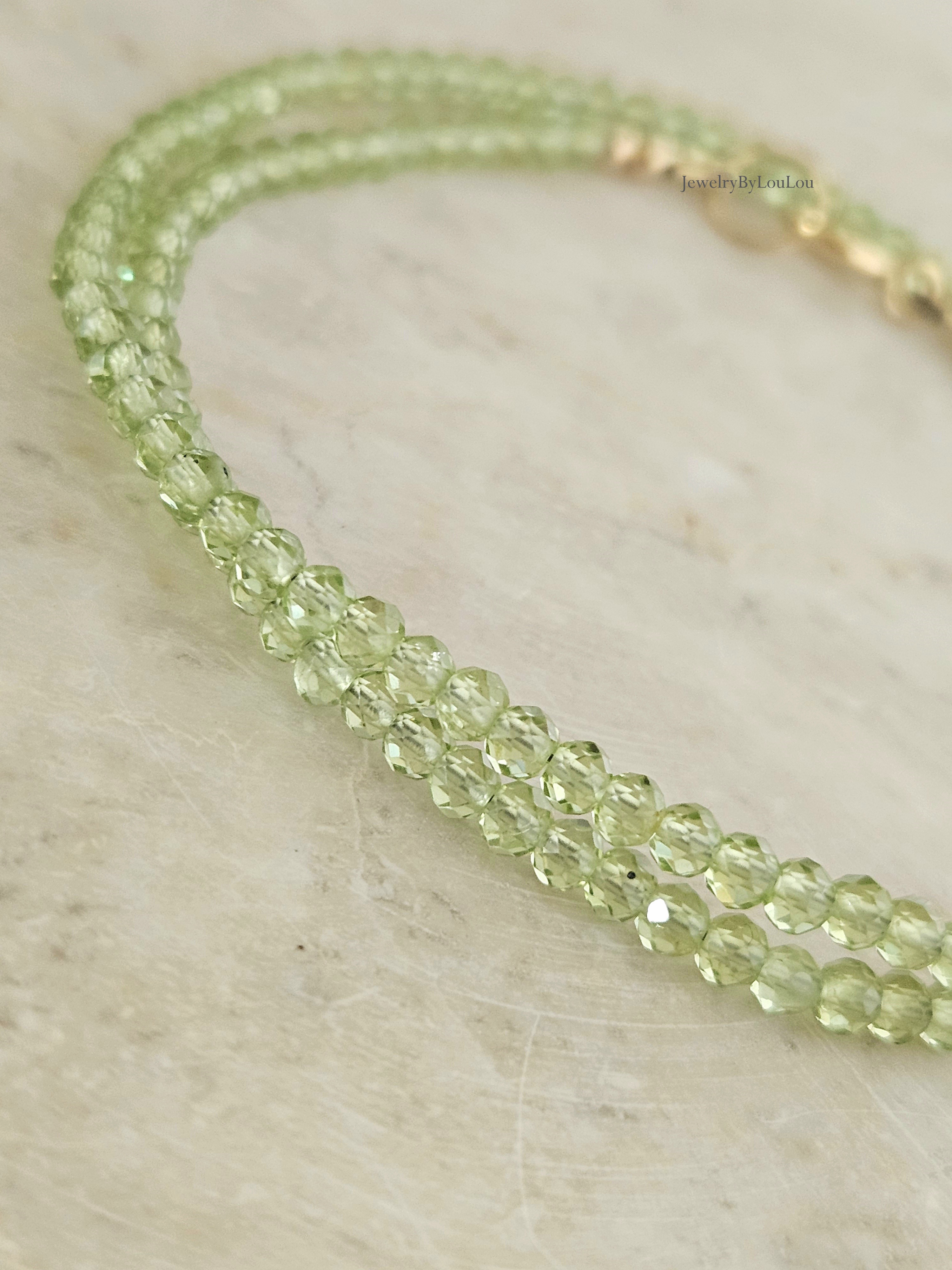 Peridoot kralen ketting facet geslepen, AAA kwaliteit , leverbaar 14k goldfilled - 925 sterling zilver