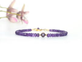 Amethyst and freshwater pearl bracelet 925 sterling silver - 14k goldfilled