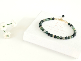 Groene Mos agaat kralen armband, 14k goldfilled - 925 sterling zilver
