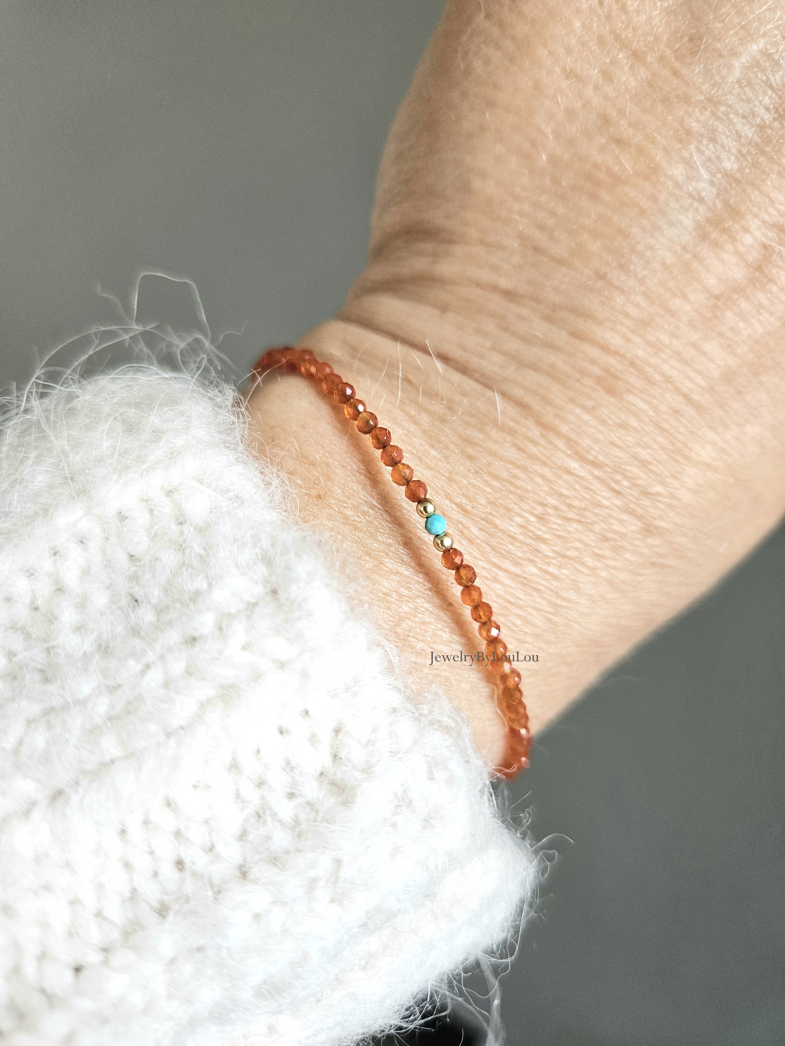 Carneool en Turquoise kralen armband,  925 sterling zilver & 14k goldfilled