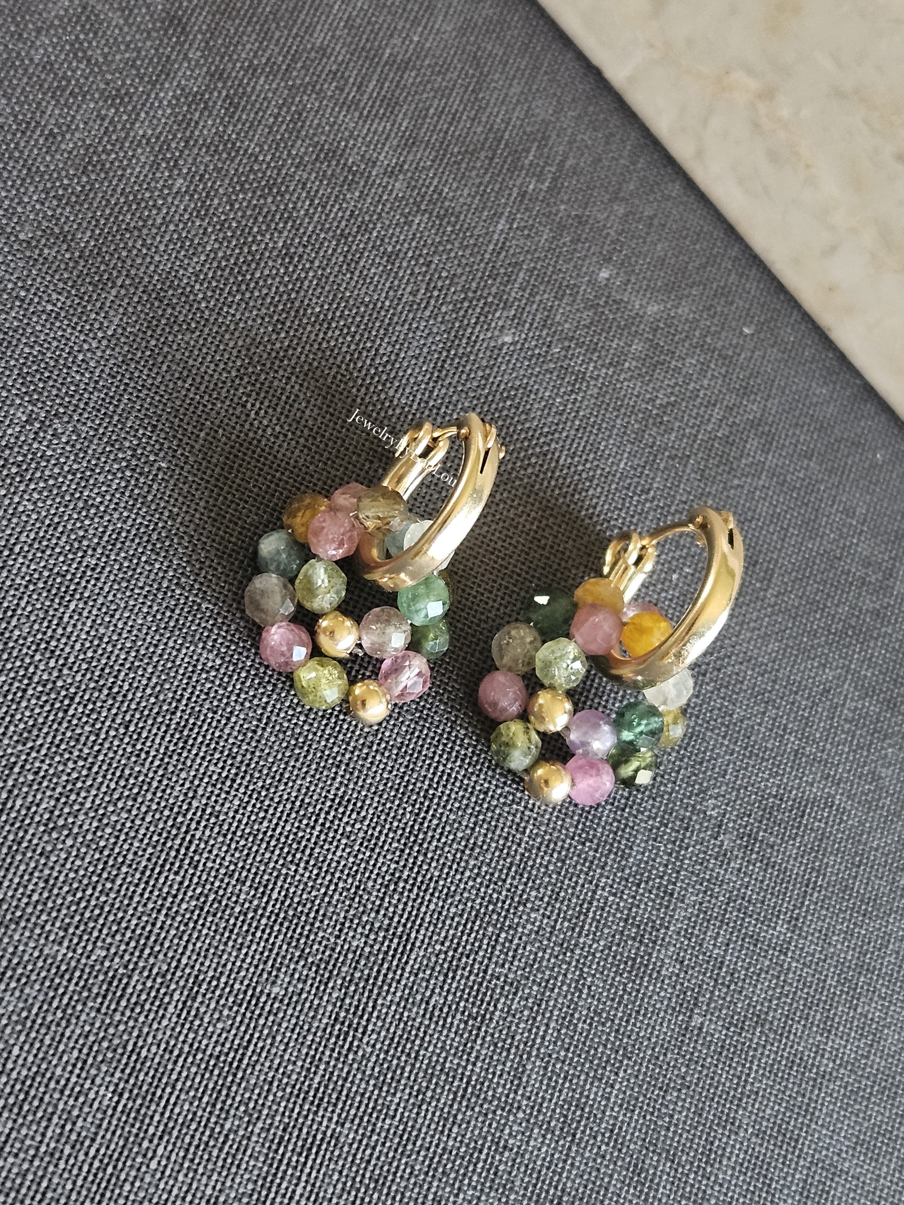 Multi Toermalijn creolen oorbellen, 14k goldfilled - 925 sterling zilver