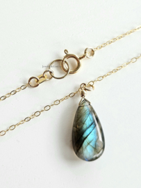 Link chain with Labradorite drop, 14k goldfilled & 925 sterling silver