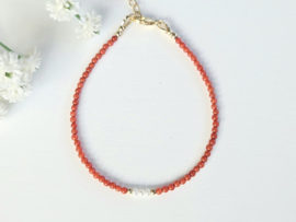 Italian Coral & Rice Freshwater Pearl beaded Bracelet, 14k Goldfilled & 925 Sterling Silver