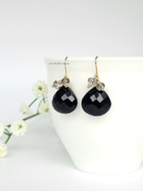 Zwarte Onyx en Toermalijnkwarts kralen oorbellen, leverbaar in 14k goldfilled & 925 sterling zilver