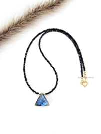 Labradoriet en zwarte spinel kralen ketting, 14k goldfilled - 925 sterling zilver