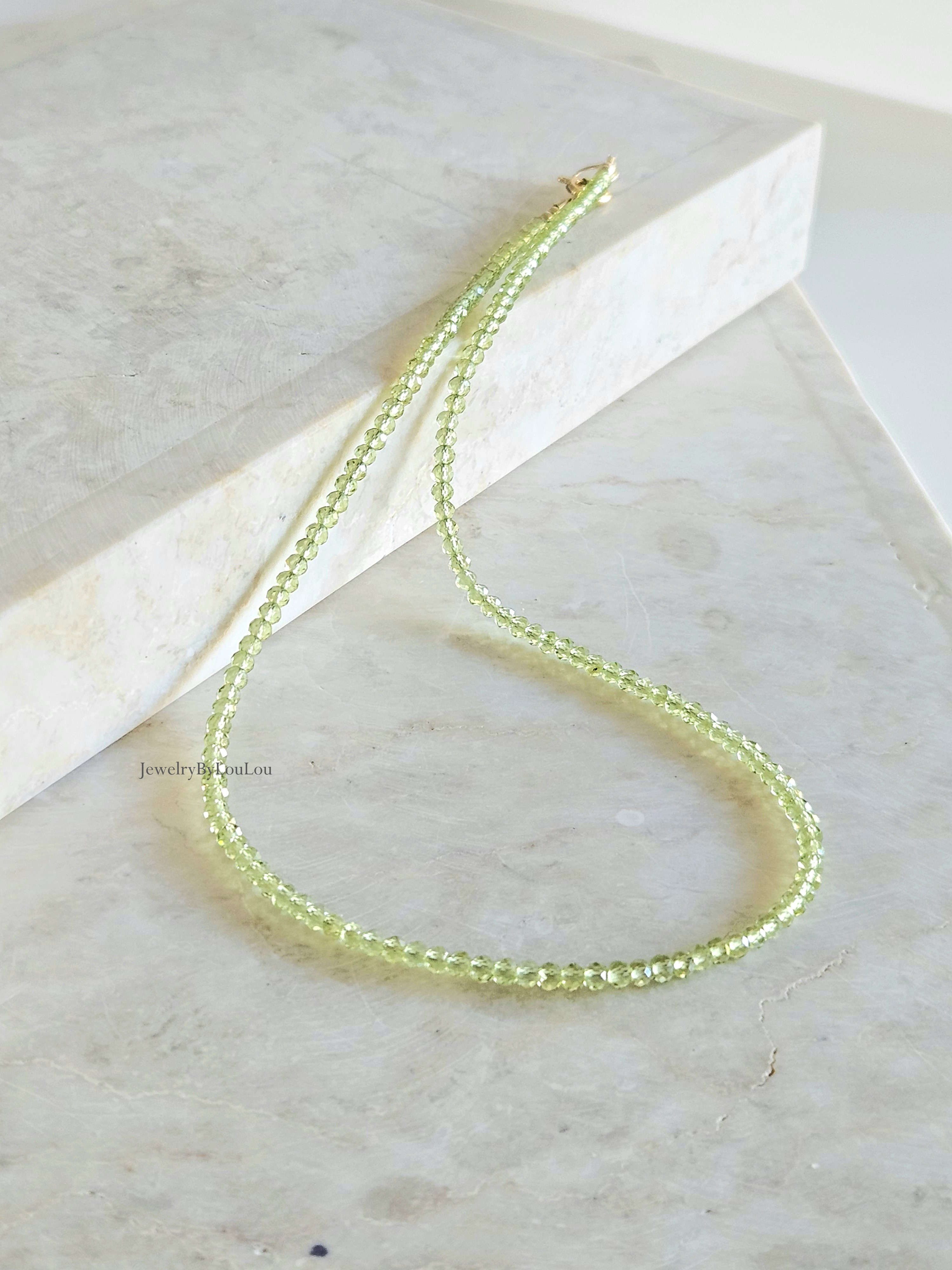 Peridoot kralen ketting facet geslepen, AAA kwaliteit , leverbaar 14k goldfilled - 925 sterling zilver