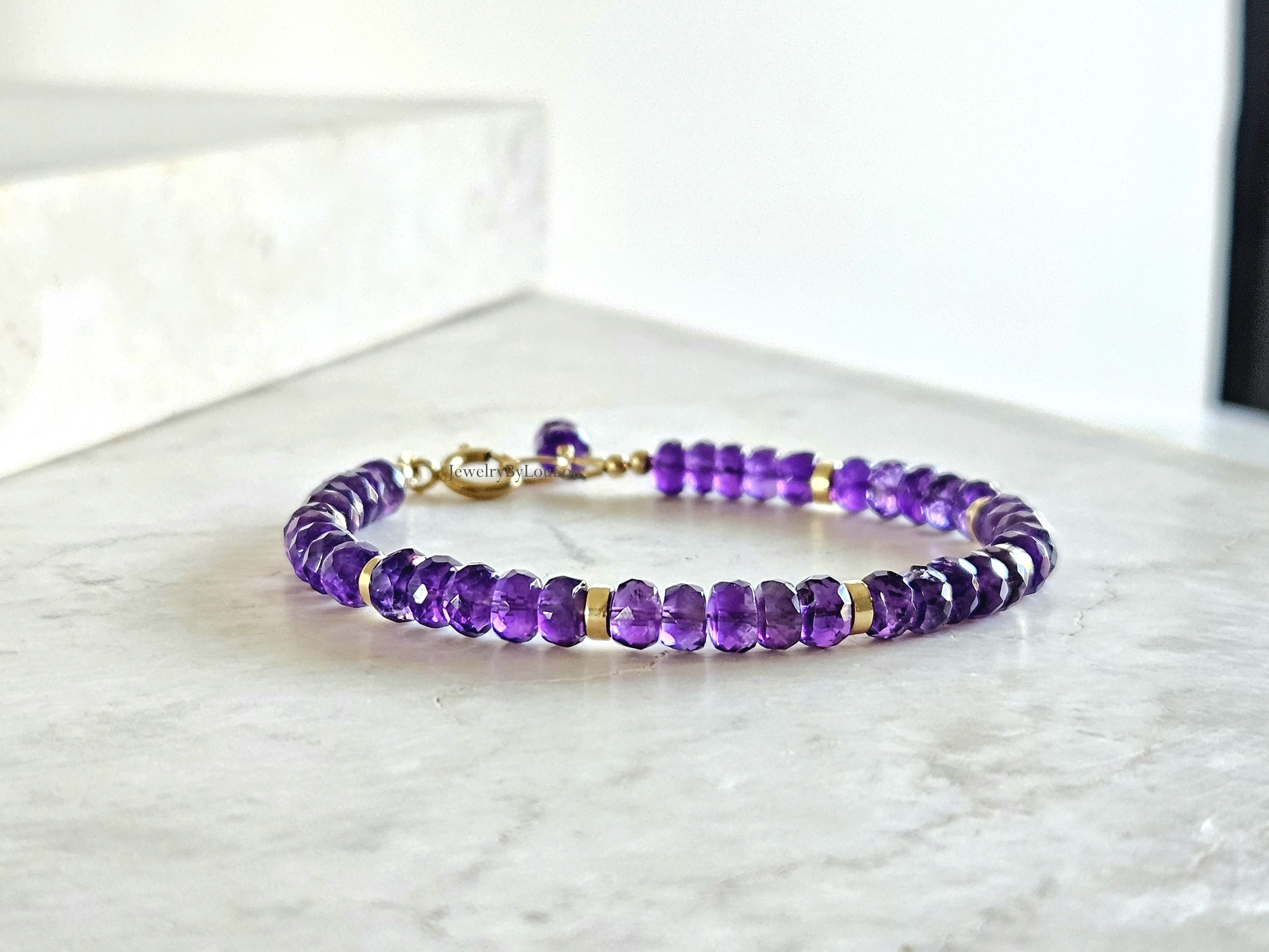 African Amethyst kralen armband     925 sterling silver   -   14k goldfilled