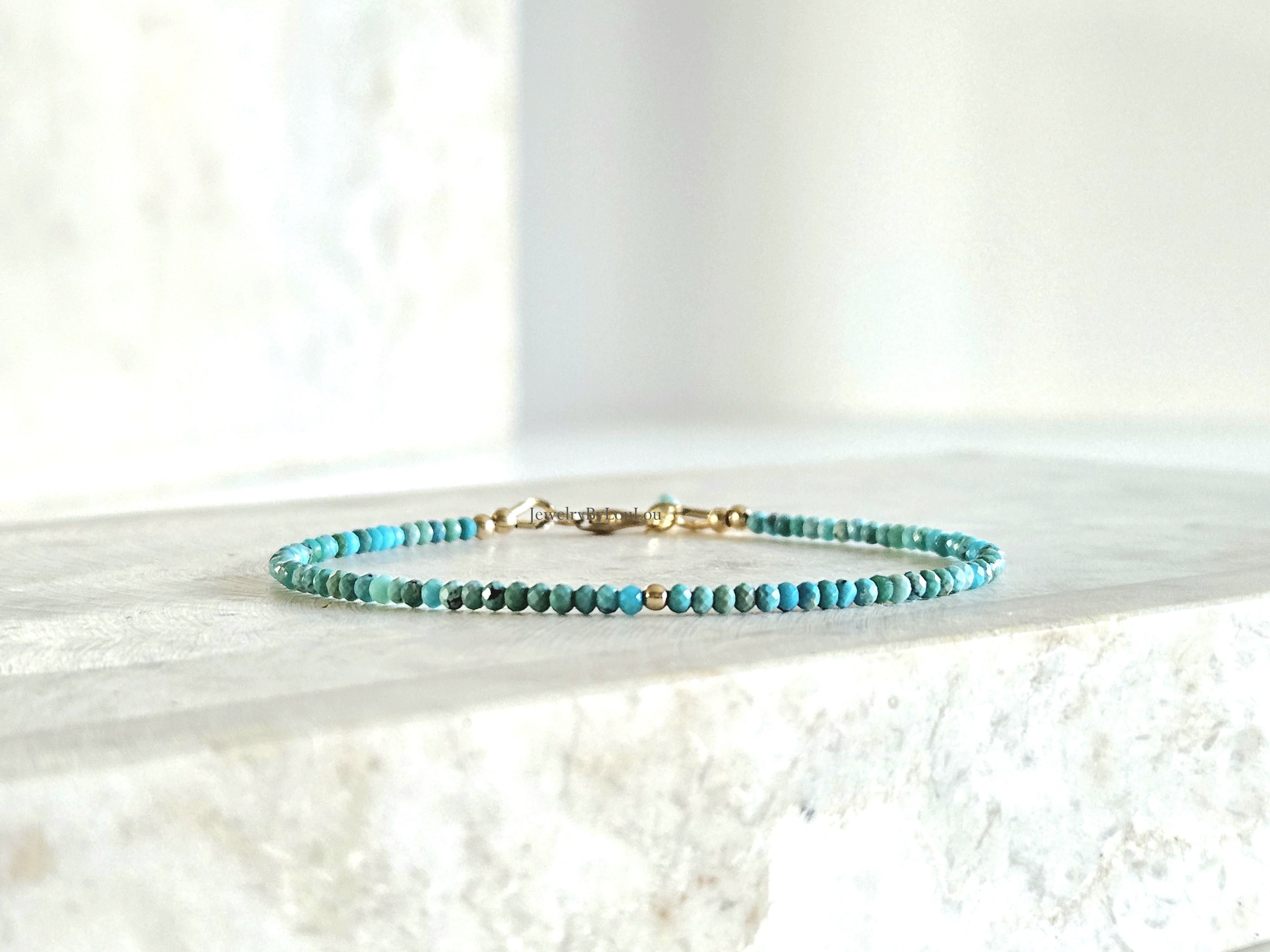 Natuurlijke AAA Arizona Turquoise kralen armbandje, 14k goldfilled - 925 sterling zilver