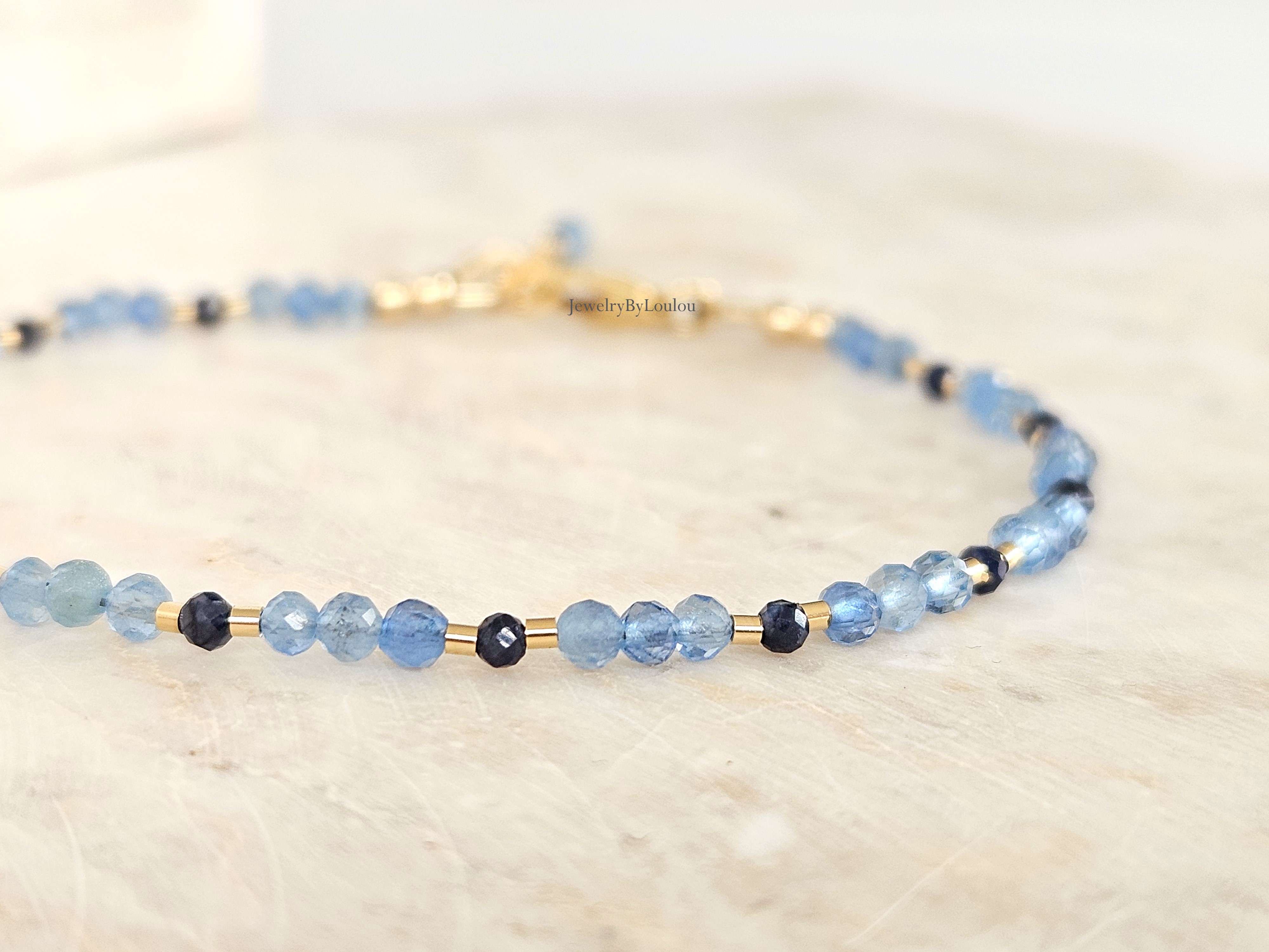 Fijn aquamarijn kralen armbandje, 14k goldfilled & 925 sterling zilver