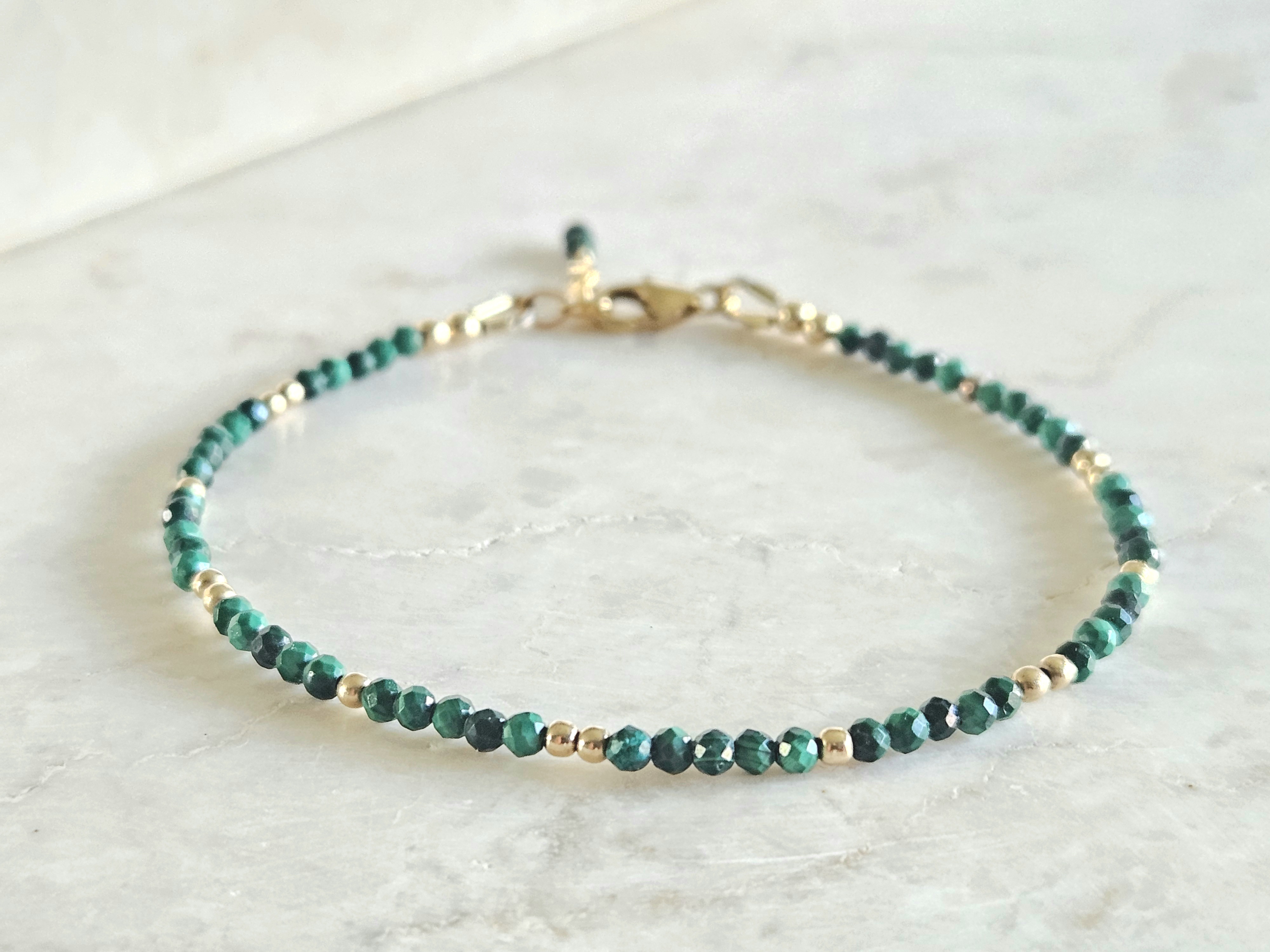 Malachite beaded bracelet  14k goldfilled  - 925 sterling silver