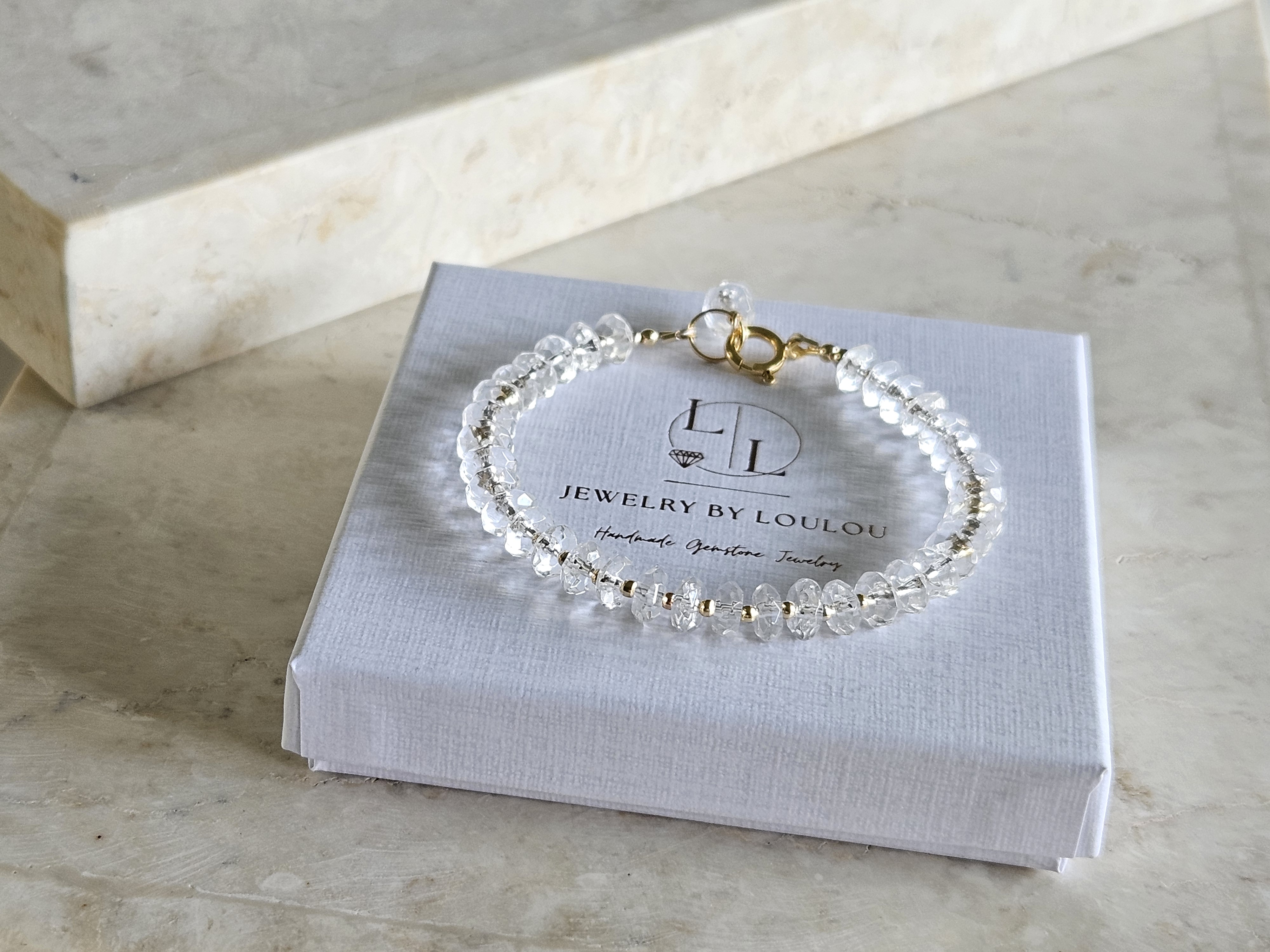 AAA Bergkristal kralen armband, 14k goldfilled - 925 sterling zilver