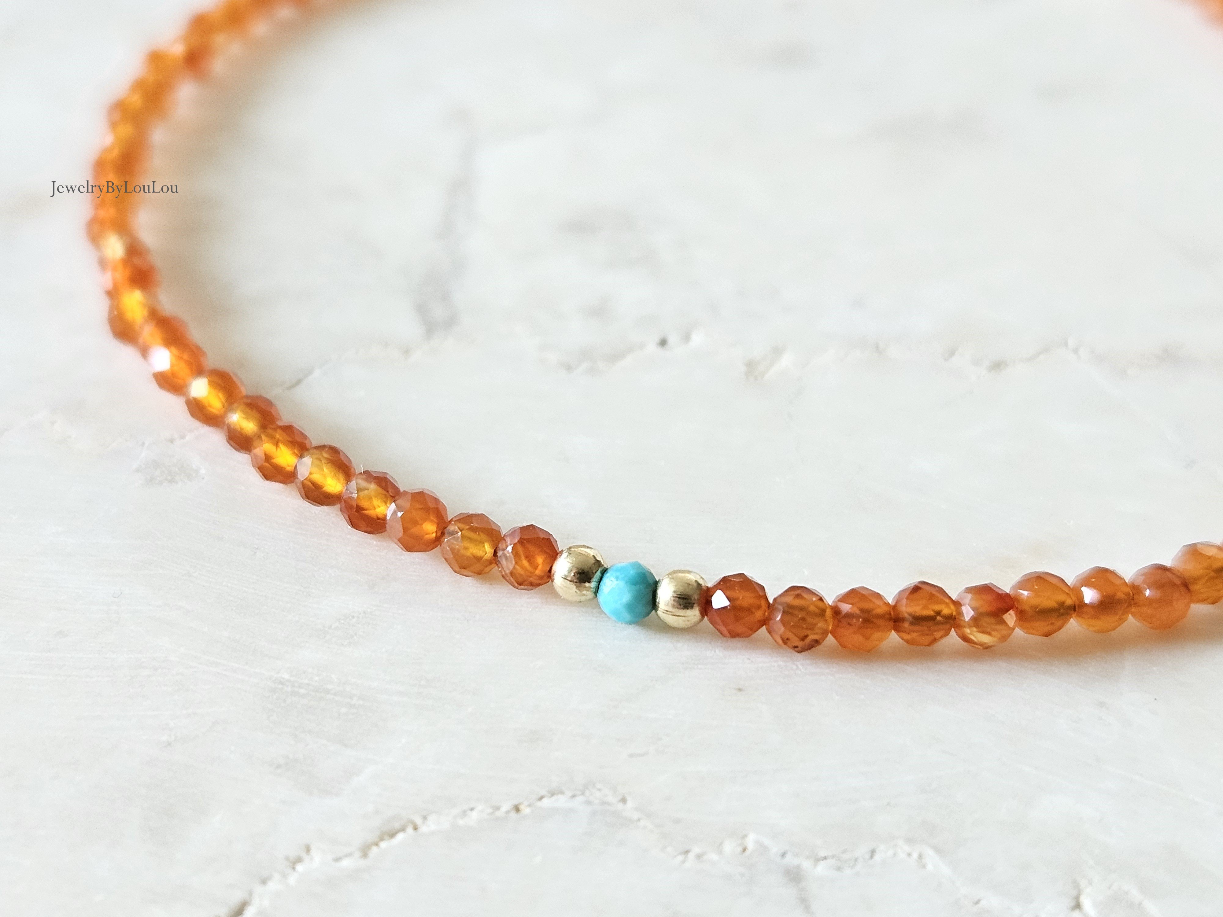 Carneool en Turquoise kralen armband,  925 sterling zilver & 14k goldfilled