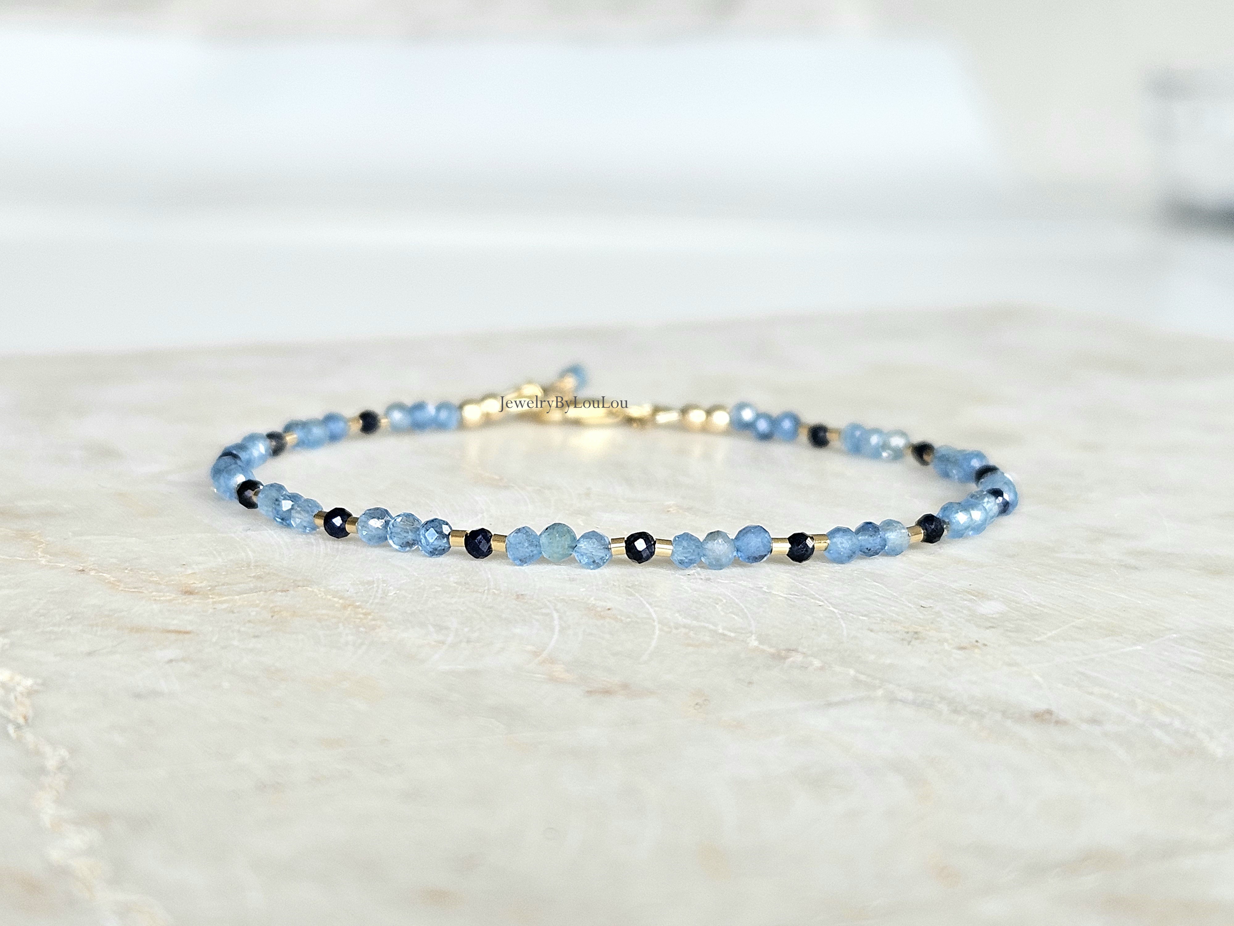 Fijn aquamarijn kralen armbandje, 14k goldfilled & 925 sterling zilver