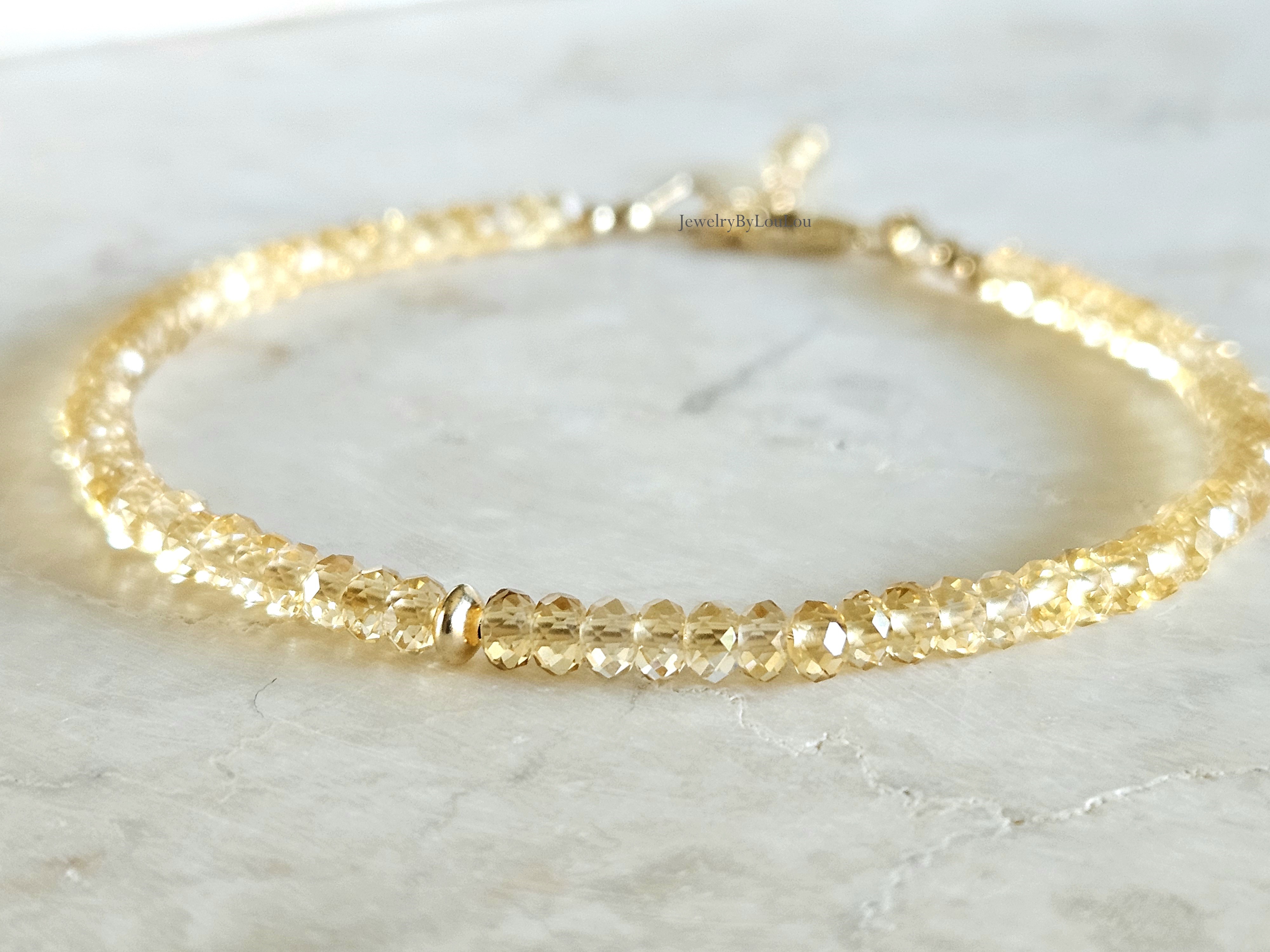 Citrien edelstenen kralen armband, leverbaar 14k goldfilled - 925 sterling zilver