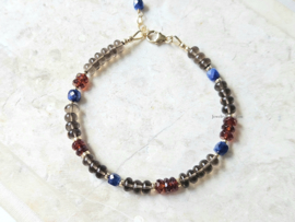 Rookkwarts, Kyaniet en  Granaat kralen armband, 14k goldfilled & 925 sterling zilver