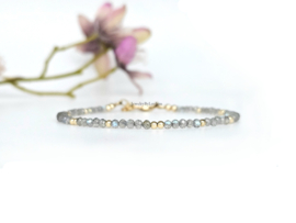 Labradorite beaded bracelet     925 sterling silver   -   14k goldfilled