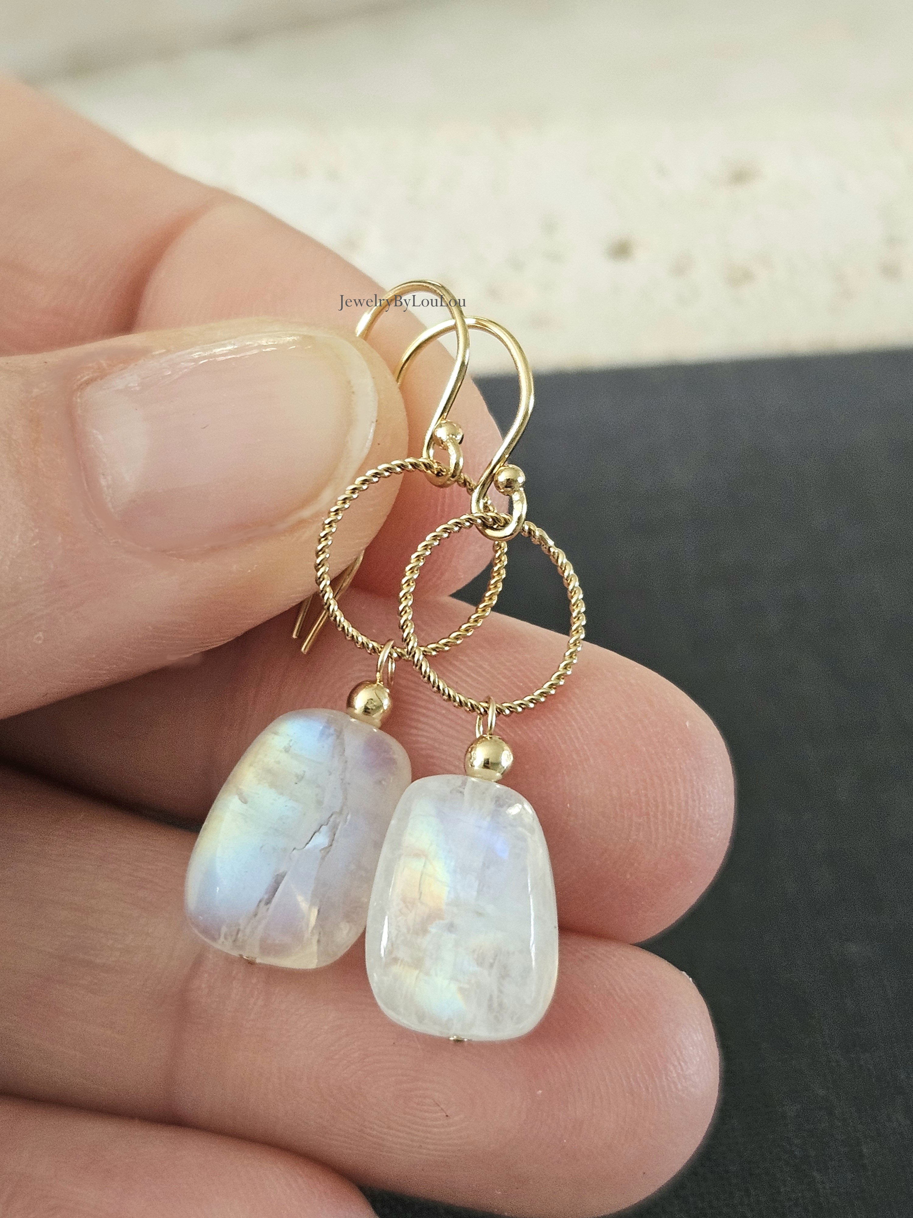 Regenboog Maansteen oorbellen  14k goldfilled
