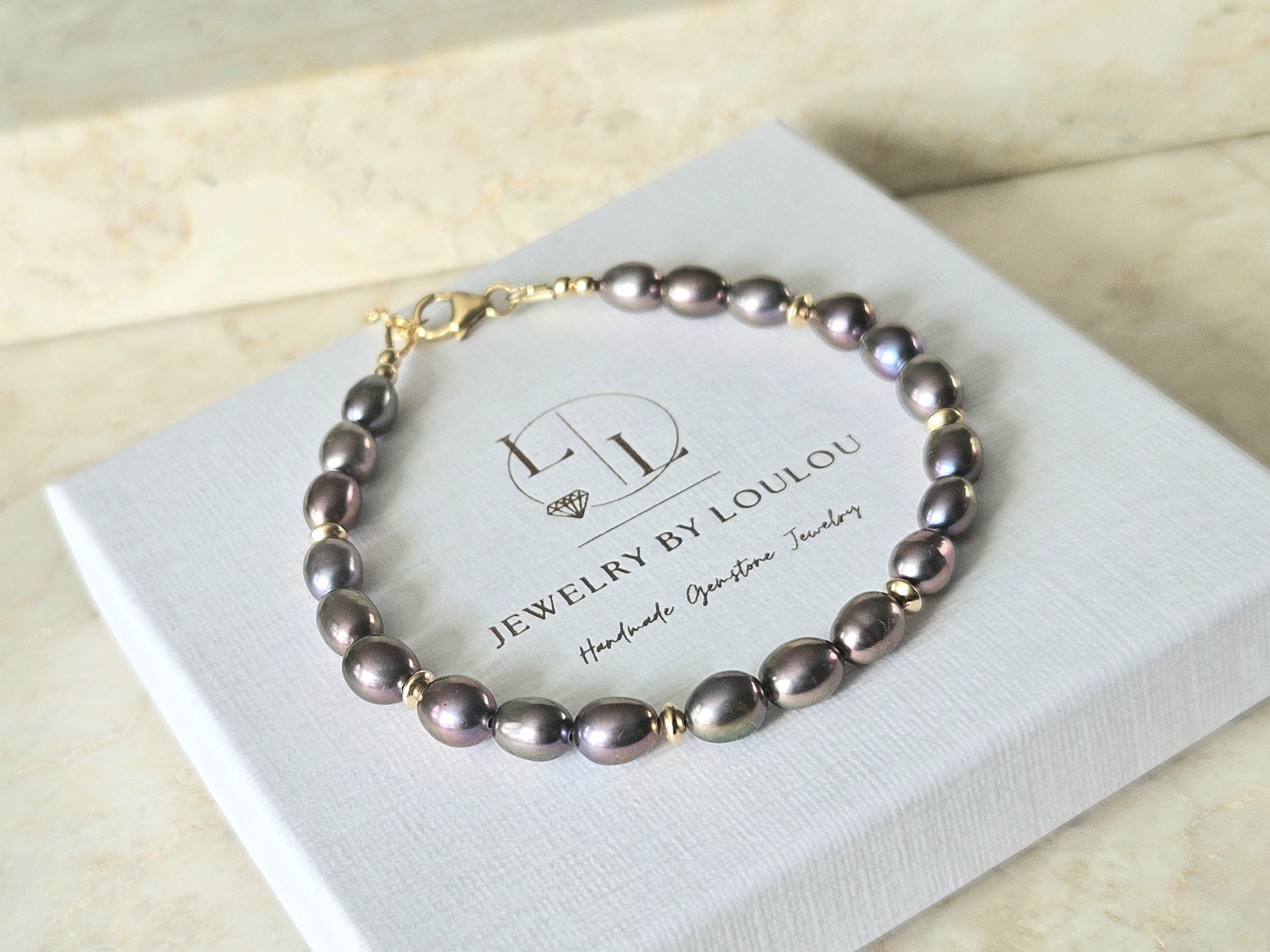 Taupe kleurige zoetwaterparel kralen armband ,  925 sterling zilver - 14k goldfilled