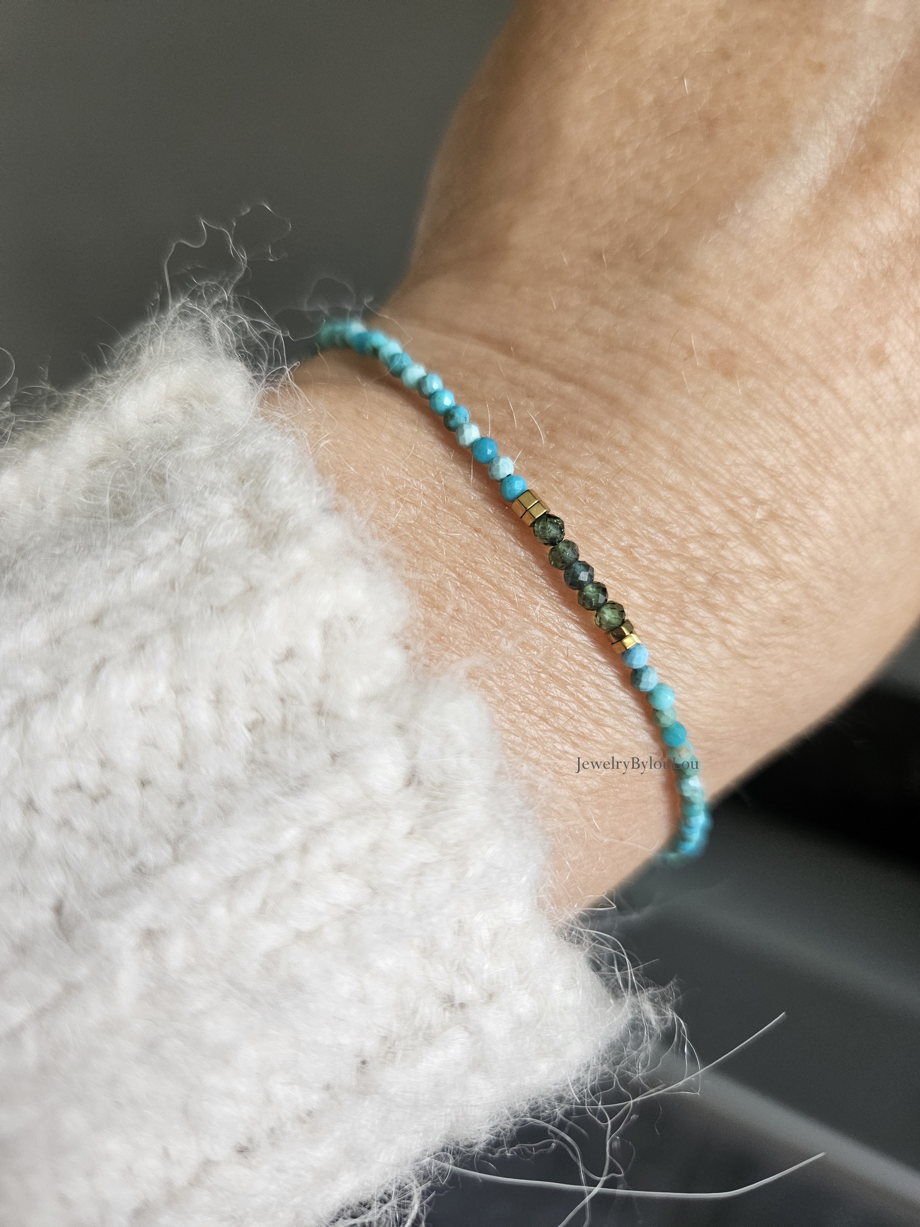 Arizona Turquoise en neon Apatiet edelstenen kralen armband, leverbaar 14k goldfilled - 925 sterling zilver