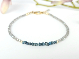 Labradoriet en blauwe ruwe diamant edelstenen kralen armband ,  925 sterling zilver - 14k goldfilled