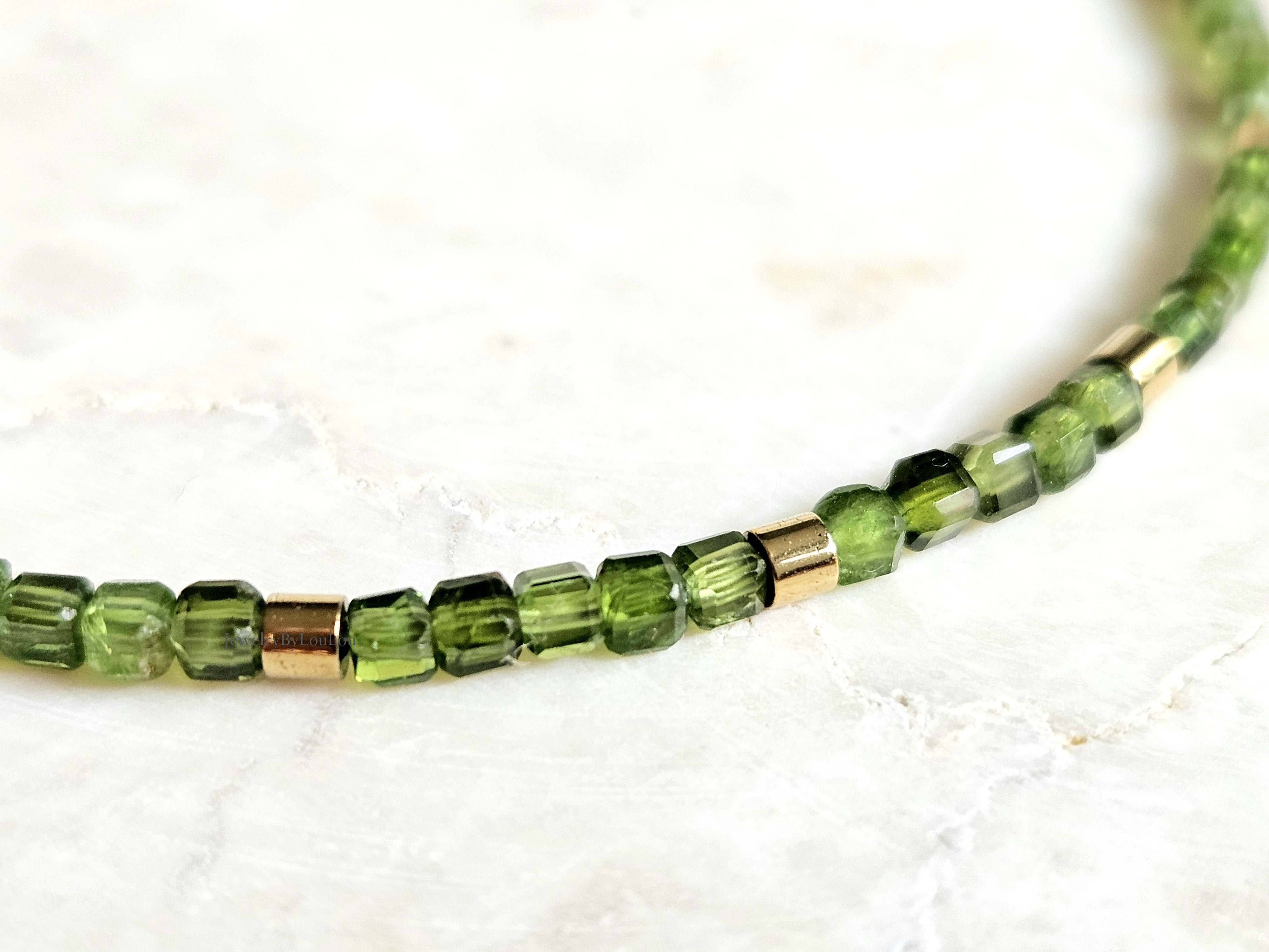 Chroom Diopside beaded bracelet, leverbaar 14k goldfilled - 925 sterling silver