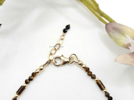 Tijgeroog kralen armband     925 sterling zilver   -   14k goldfilled