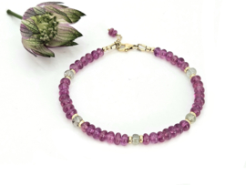 Roze en groene Saffier kralen armband, leverbaar 14k goldfilled - 925 sterling zilver