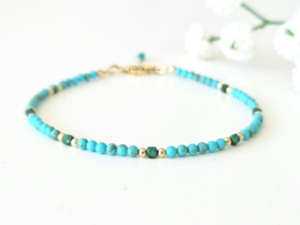 Arizona Turquoise en Malachiet edelstenen kralen armband, leverbaar 14k goldfilled - 925 sterling zilver