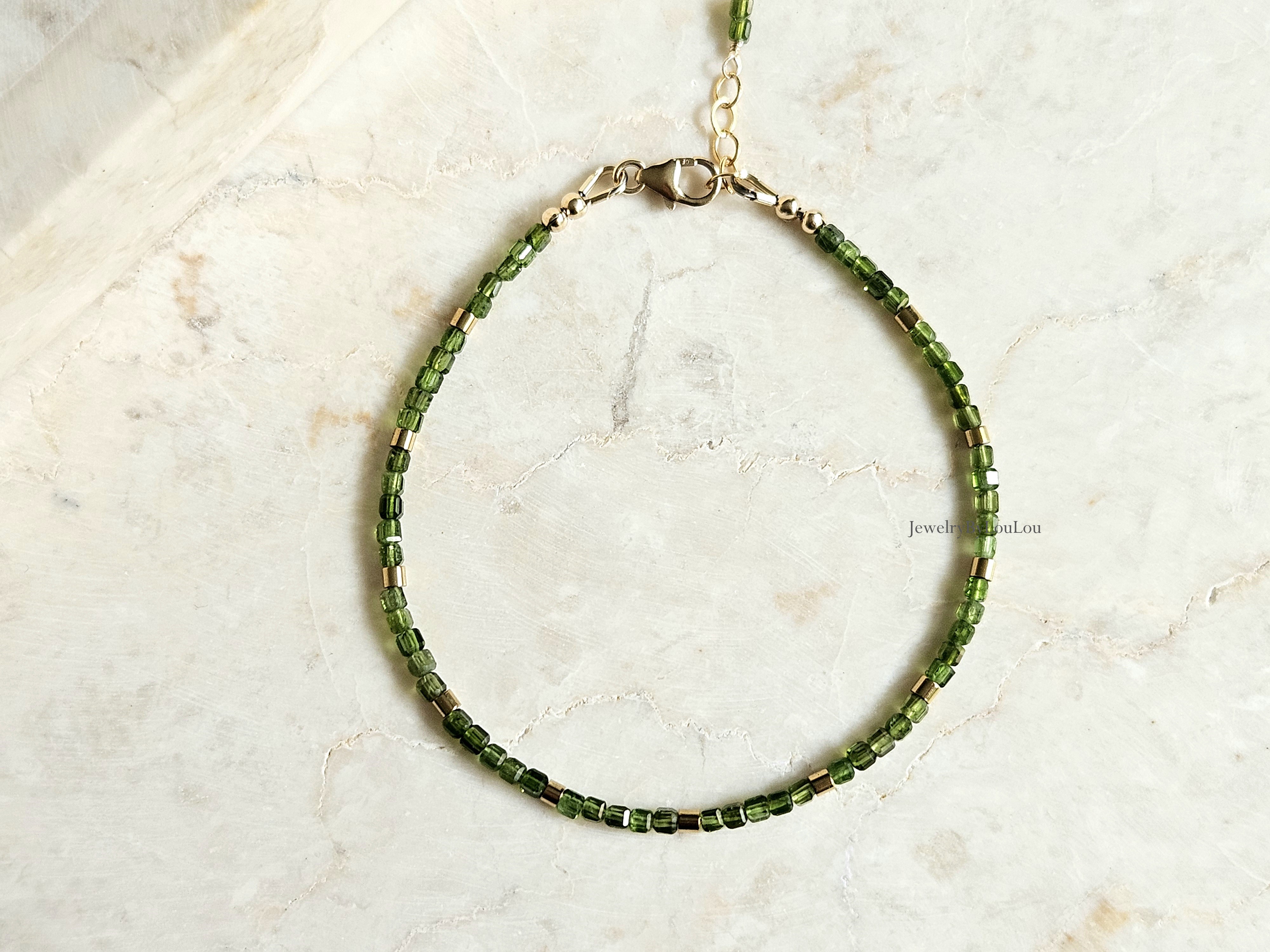 Chroom Diopside beaded bracelet, leverbaar 14k goldfilled - 925 sterling silver