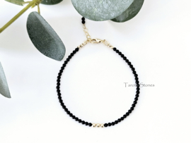 Zwart Onyx edelstenen kralen armband, leverbaar  in 14k goldfilled & 925 sterling zilver