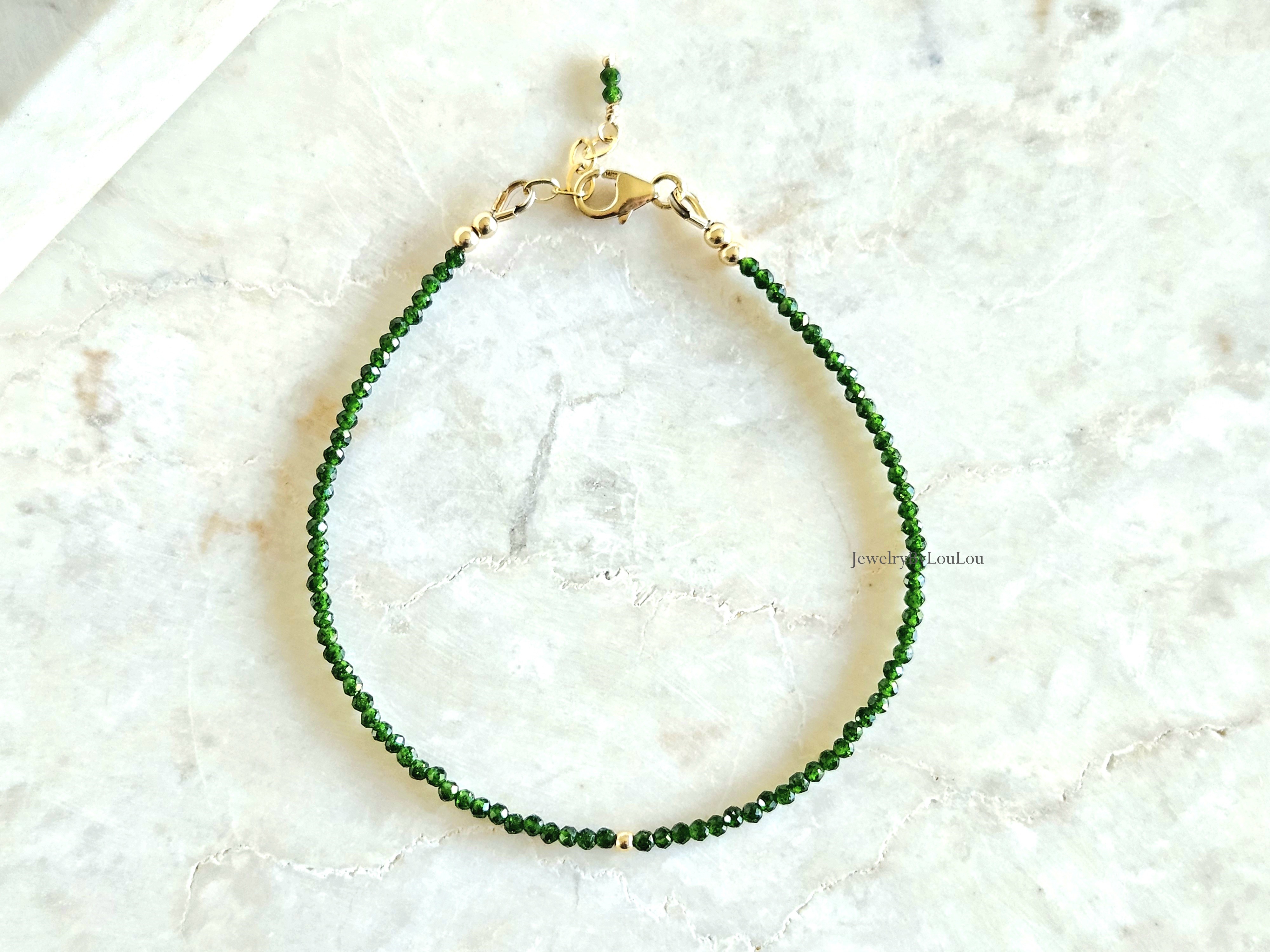 Chroom Diopside 2mm beaded bracelet,  14k goldfilled - 925 sterling silver