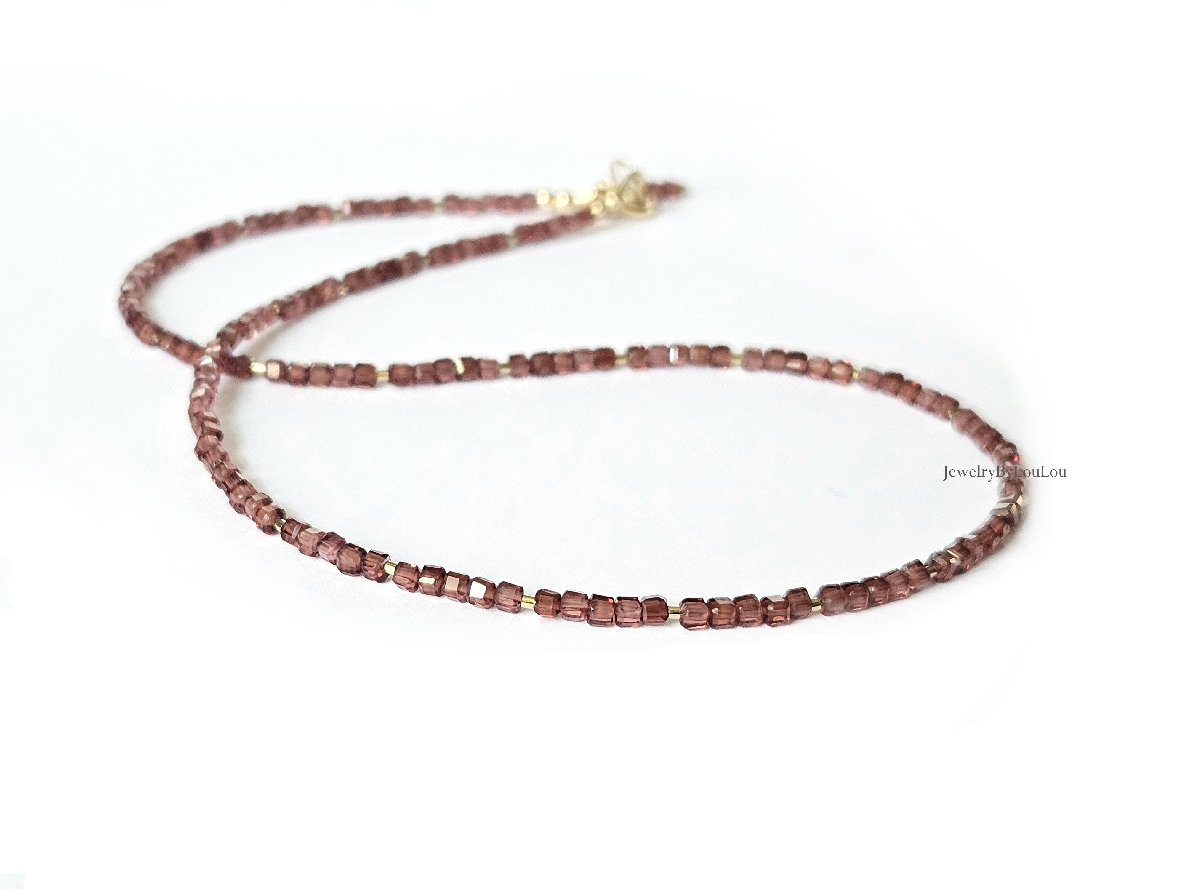 AAA Malaya Granaat kralen ketting choker, 14k goldfilled - 925 sterling zilver