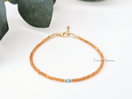 Carneool en Turquoise edelstenen kralen armband, leverbaar 14k goldfilled - 925 sterling zilver