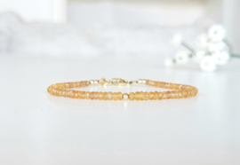 Gele Saffier edelstenen kralen armband, 14k goldfilled - 925 sterling zilver