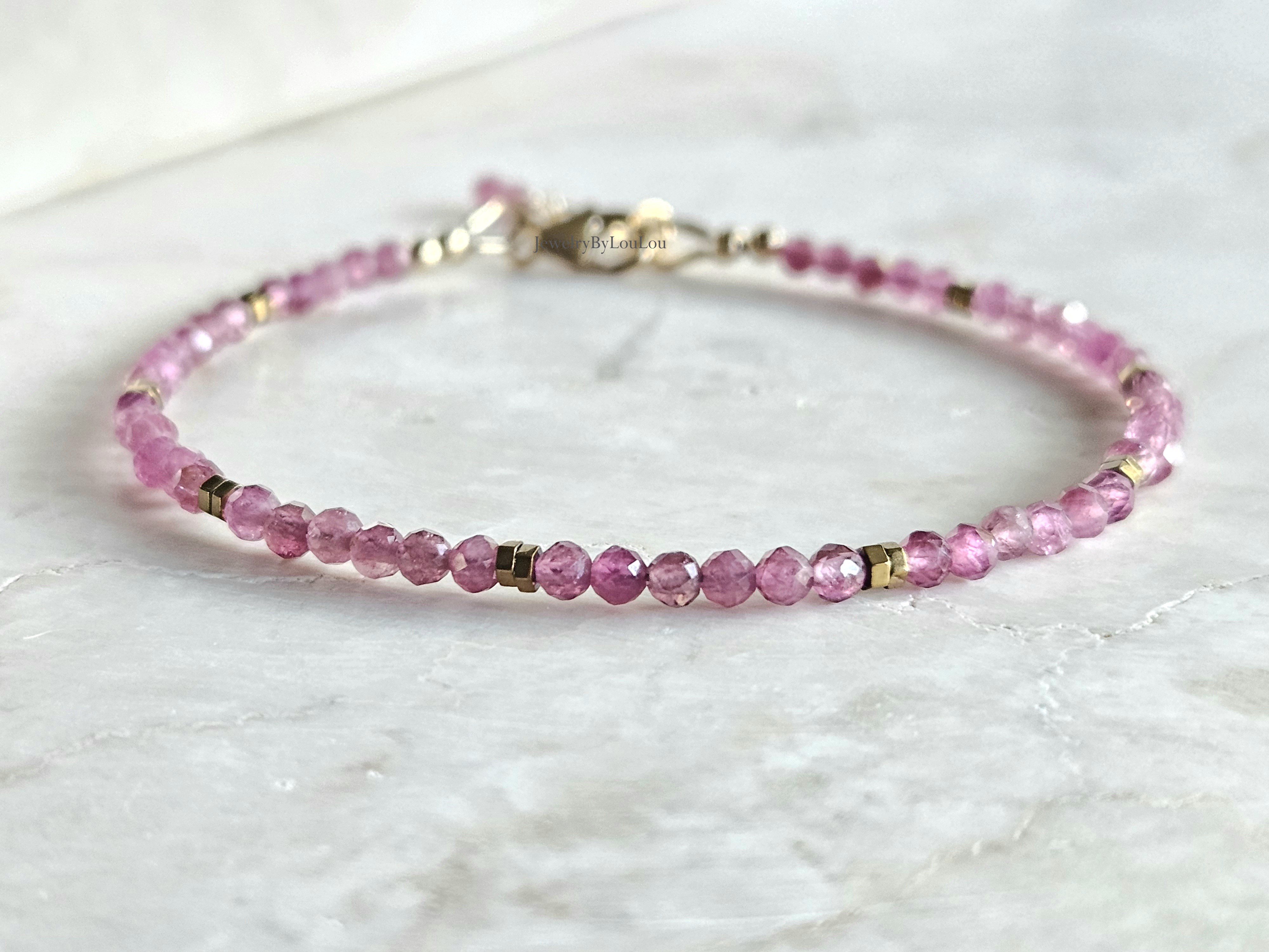Roze toermalijn armband, 14k goldfilled & 925 sterling zilver