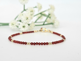Carnelian 2mm beaded bracelet, 925 sterling silver & 14k goldfilled