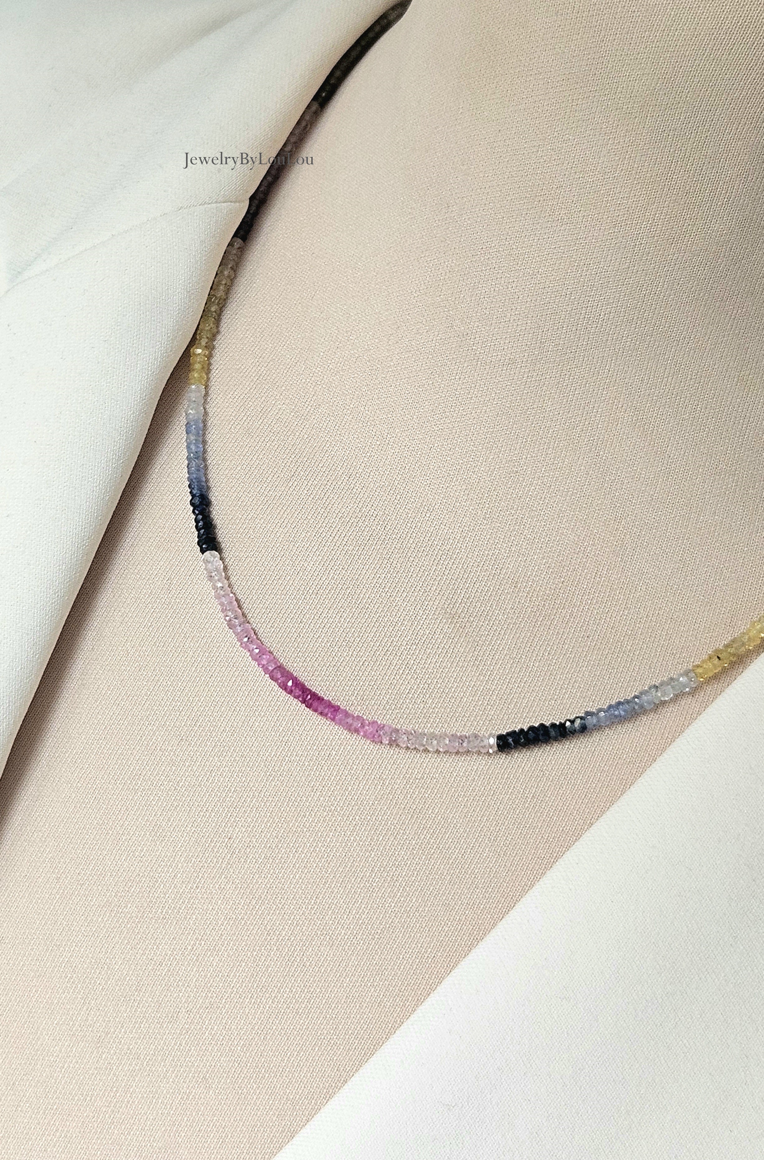 Multu Sapphire beaded necklace, 14k goldfilled - 925 sterling silver