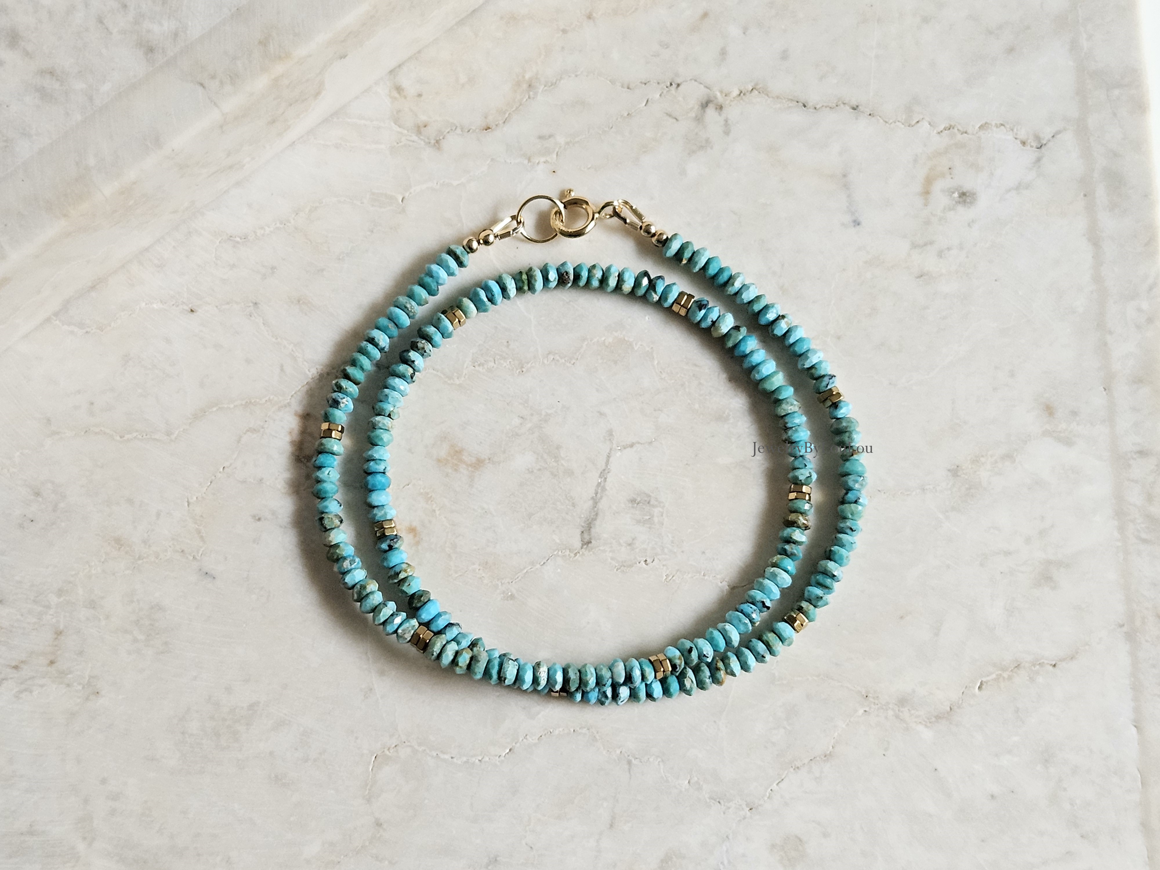 Arizona Turquois beaded necklace, 14k goldfilled - 925 sterling zilver