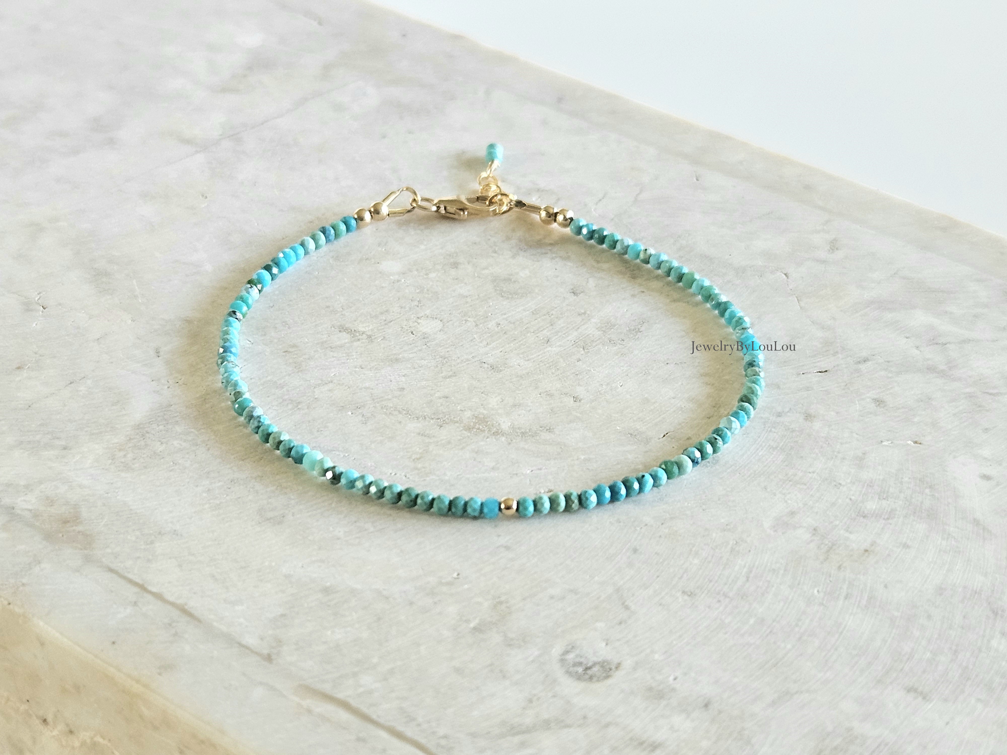 Natuurlijke AAA Arizona Turquoise kralen armbandje, 14k goldfilled - 925 sterling zilver