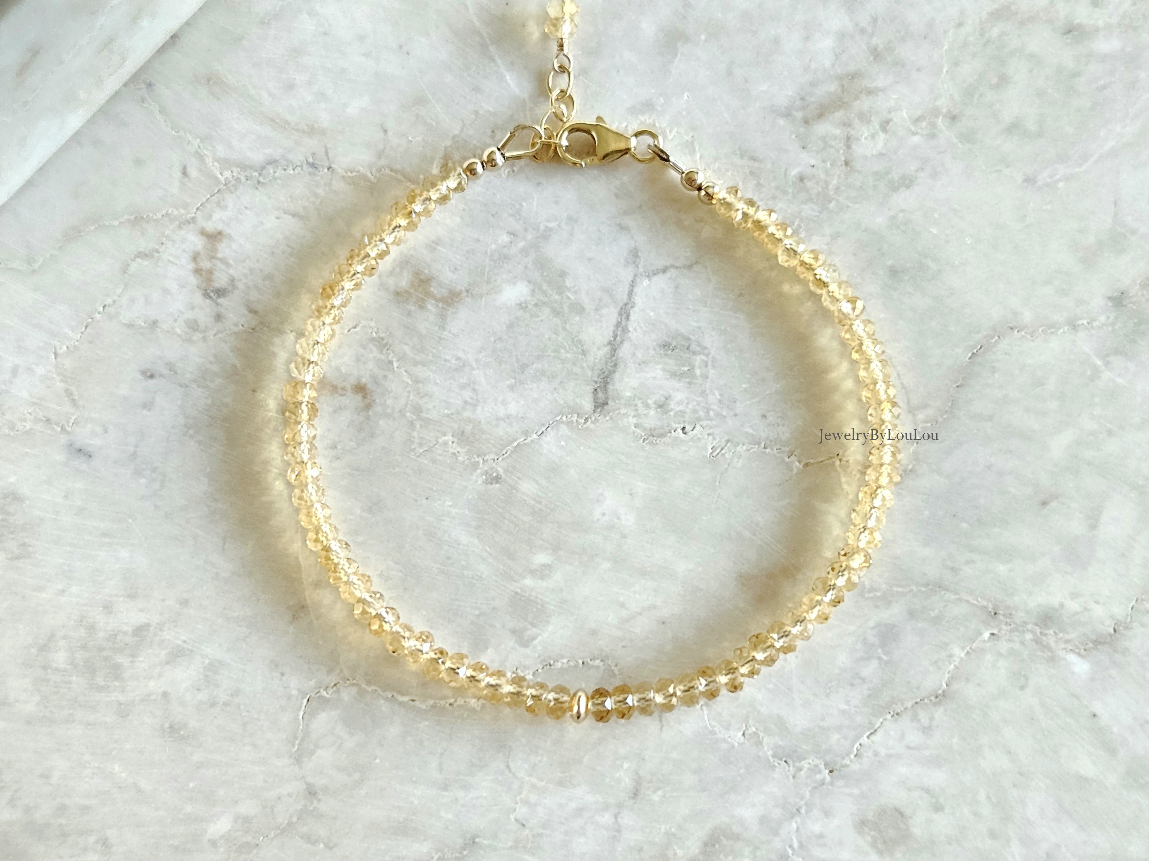 Citrien edelstenen kralen armband, leverbaar 14k goldfilled - 925 sterling zilver