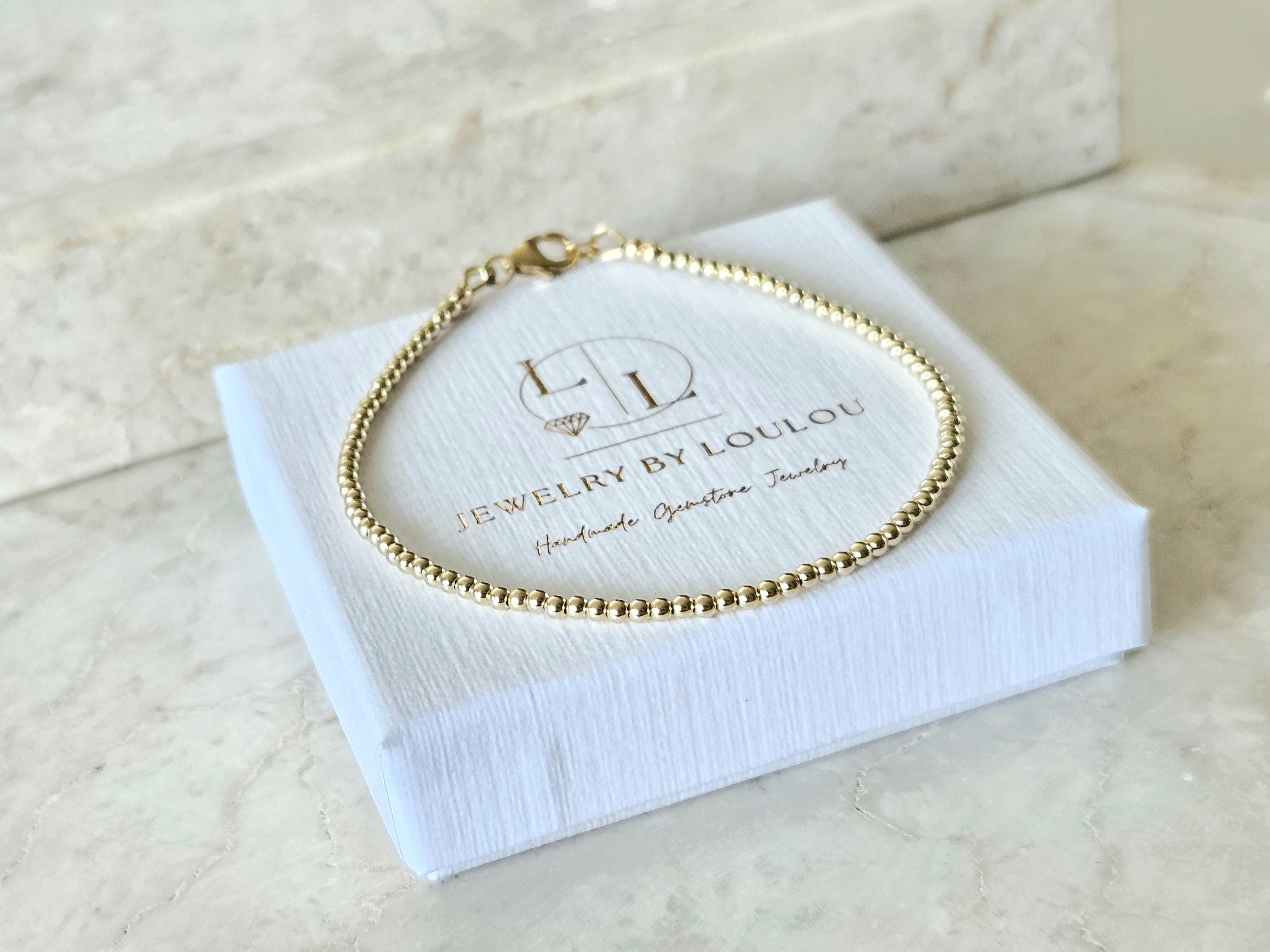14k goldfilled kralen armband 2mm, leverbaar met sluiting - elastiek