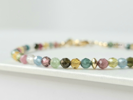 Multi Toermalijn kralen armband, 14k goldfilled & 925 sterling zilver